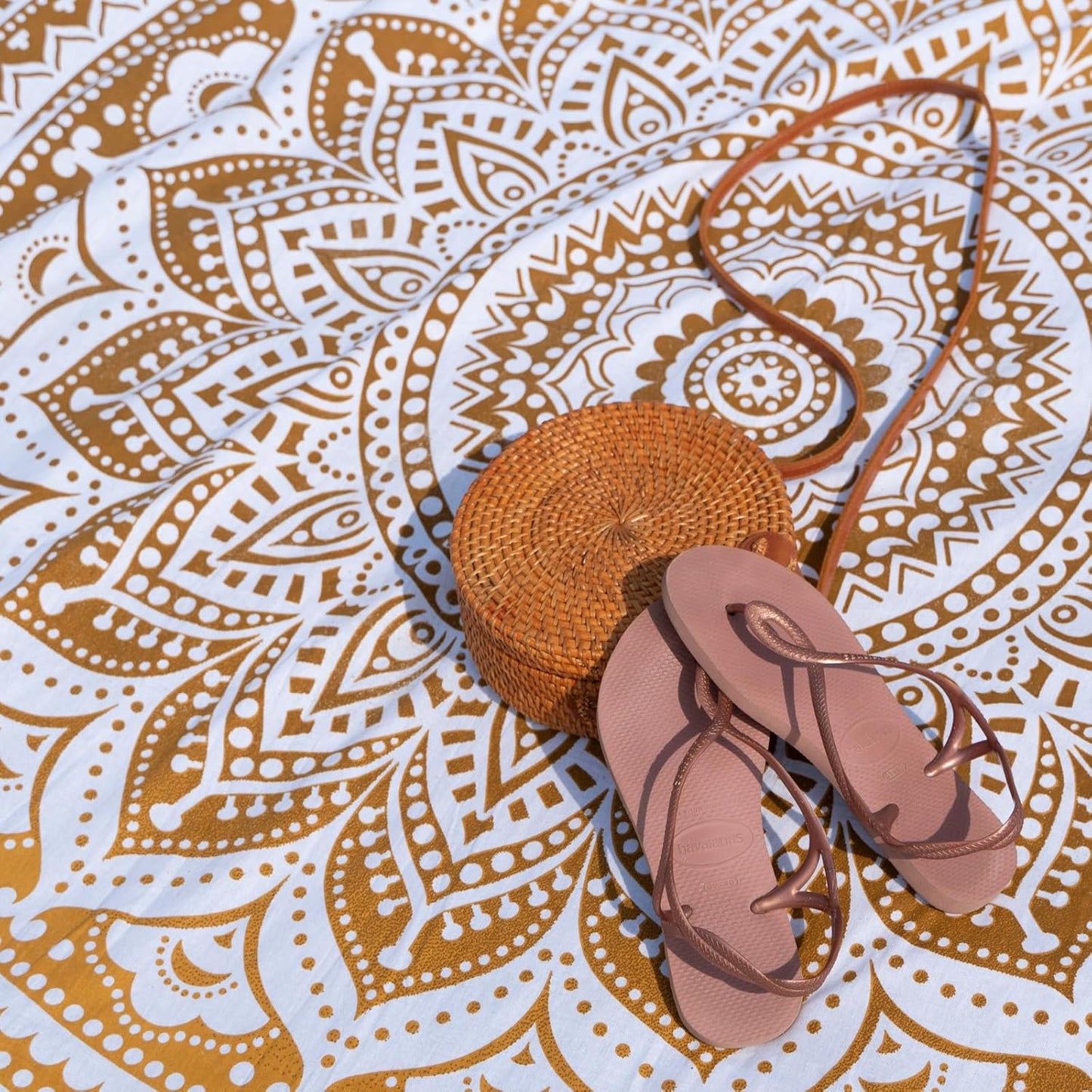 Mandala Strand- und Picknickdecke XXL sandfrei, Braun 230L x 210B cm