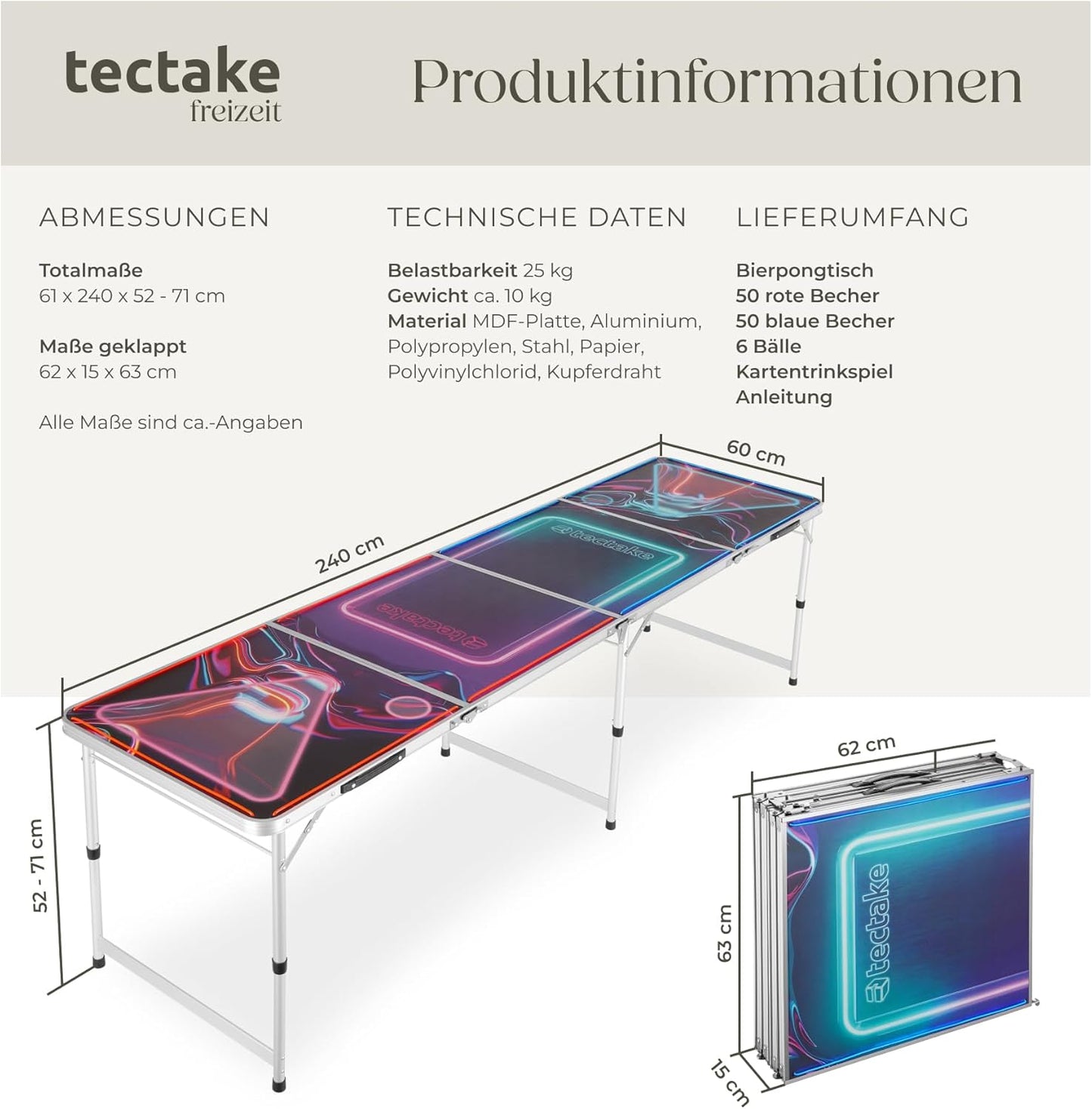 Bierpongtisch BeerWars I, LED-Beleuchtung, inkl. Kartenspiel, BeerWars I