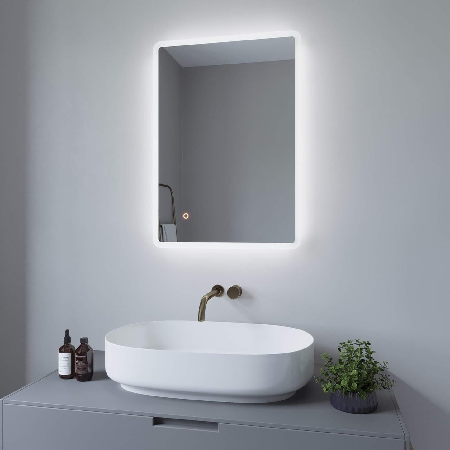 LED Badspiegel Boras-Serie mit Beleuchtung, 70x50cm, dimmbar, Touchschalter, Boras-serie 70x50cm, Kaltweiß, Touch-schalter, Dimmbar