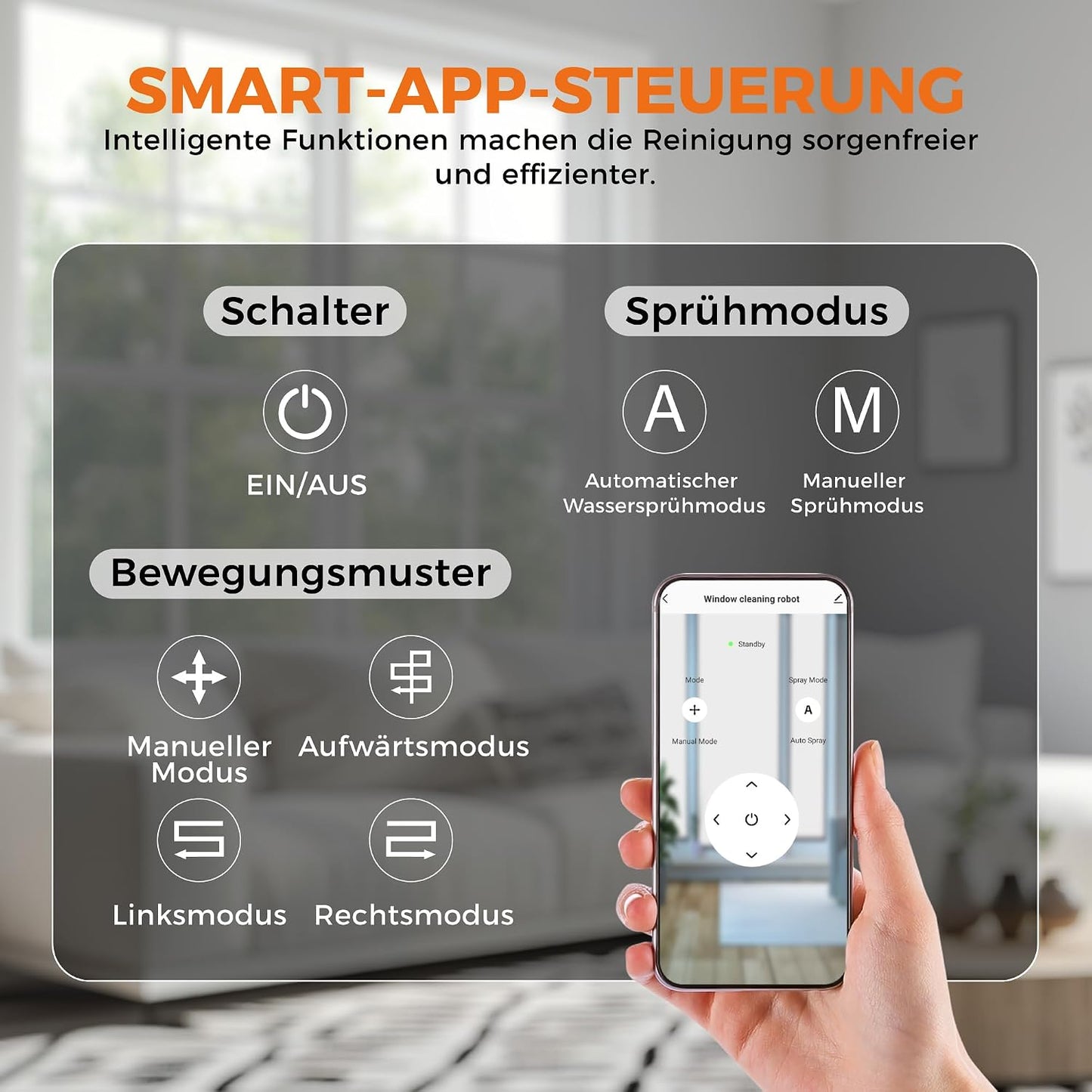 Automatischer Fensterputzroboter mit App-Steuerung, 3000PA Schwarz