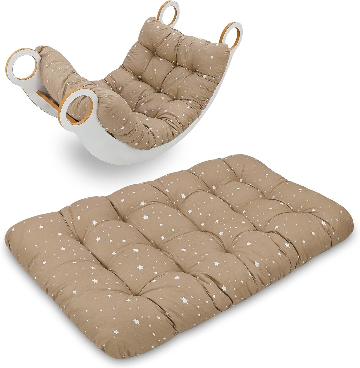 Krabbeldecke für Spielbogen, 60x120 cm Beige mit Weiss Sternen