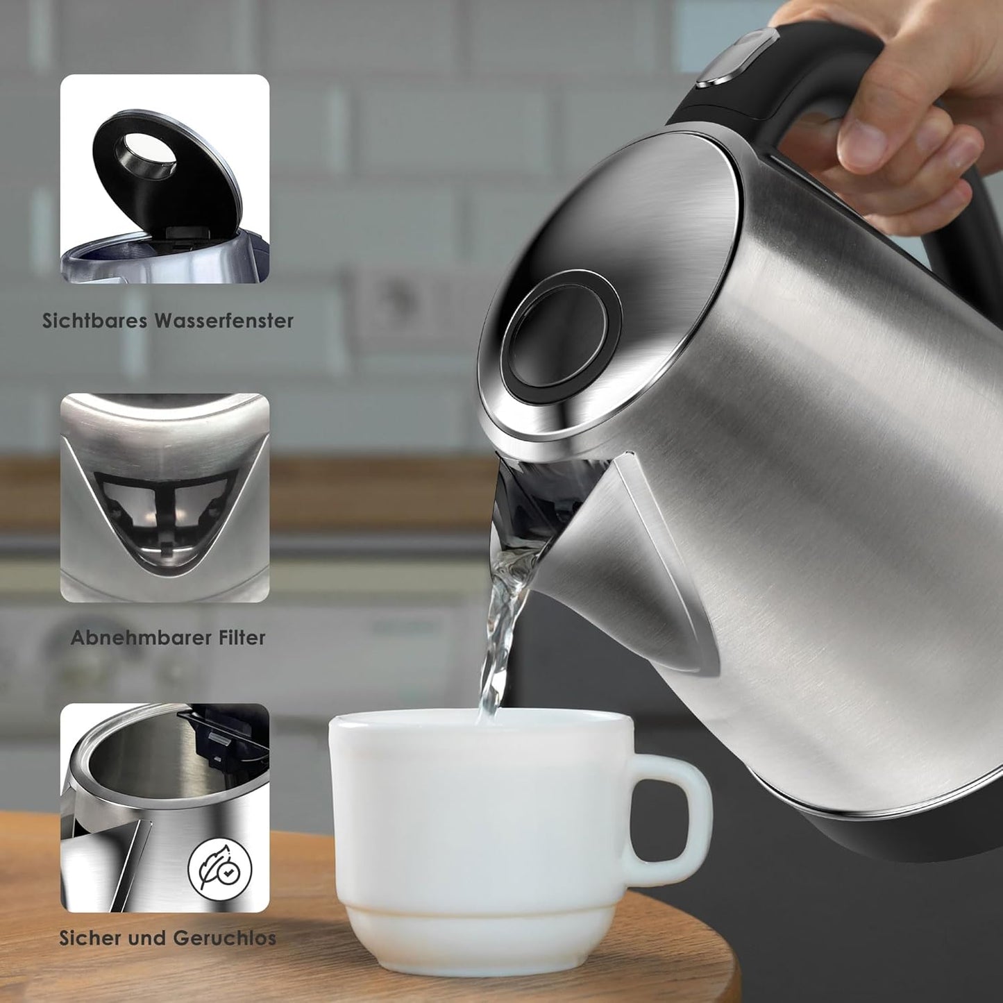Elektrischer Wasserkocher 1,7L mit Kalkfilter