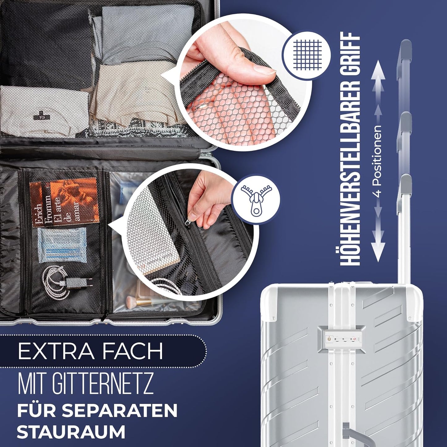 Wasserfester Handgepäckkoffer mit Alu-Rahmen, Handgepäck 20 Zoll Silber