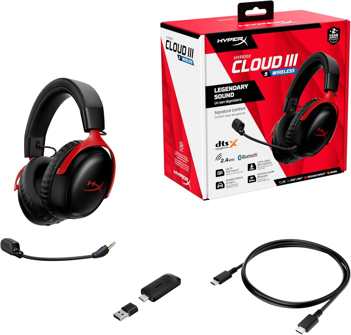 Kabelloses Gaming-Headset Cloud III S, Cloud III S 2025 Edition Schwarz/Rot