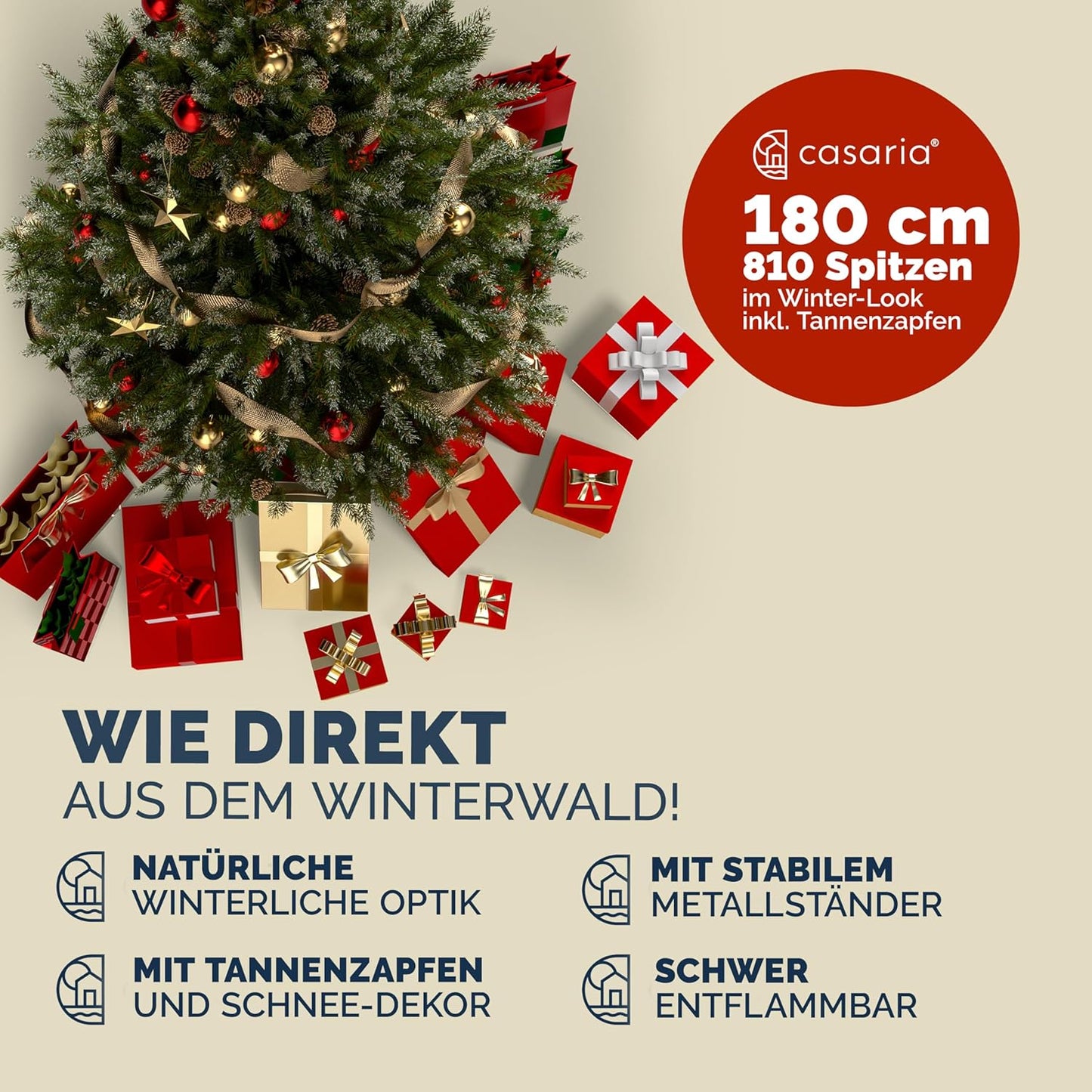 Künstlicher Weihnachtsbaum mit Tannenzapfen, Grün - Weiß 180 cm