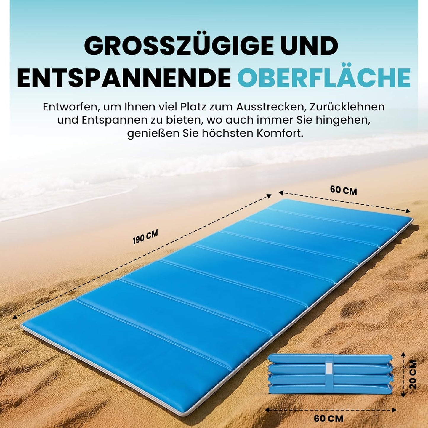 Faltbare 4-in-1 Strandmatte, Skyblue