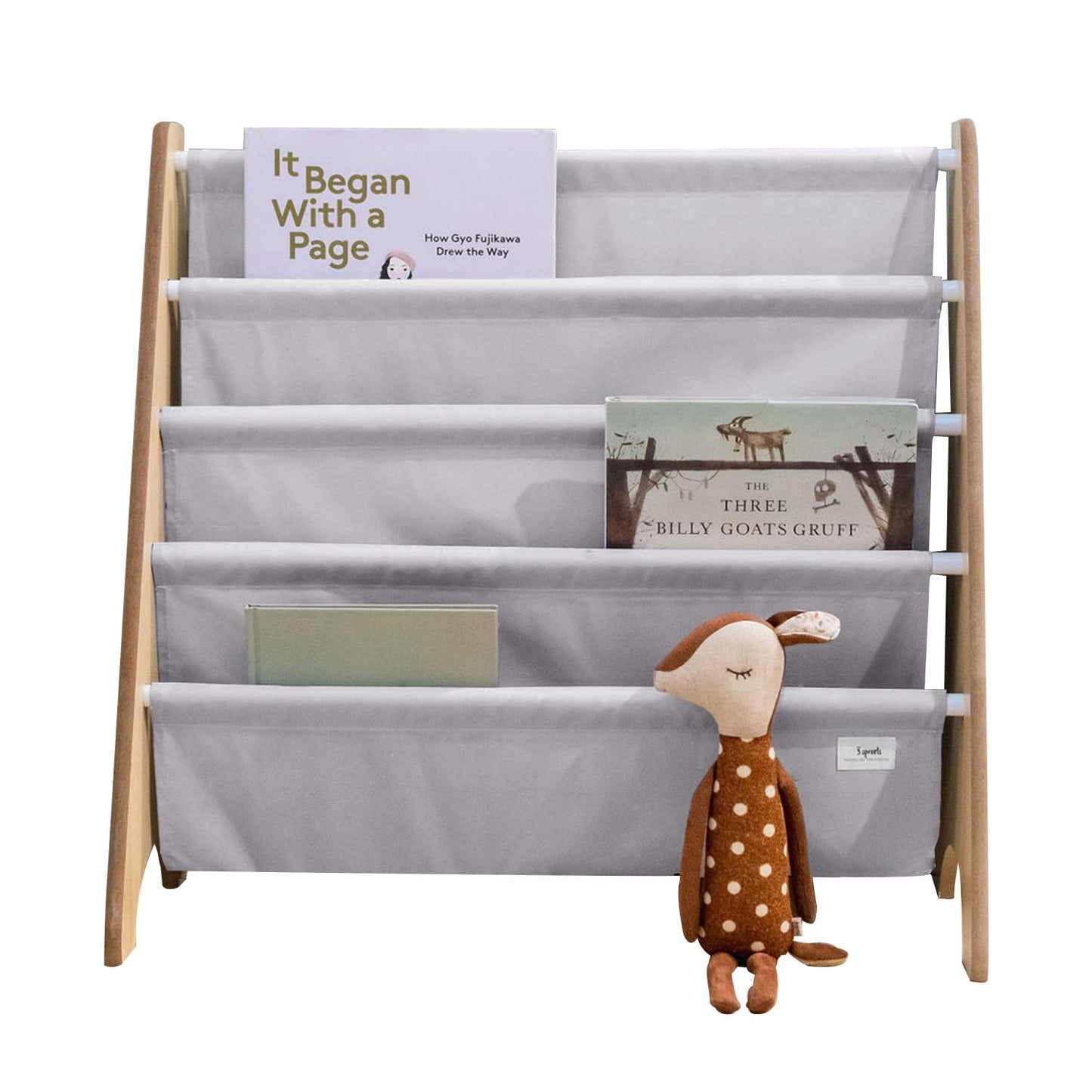 Kinder Bücherregal aus Holz, Montessori Regal, Hellgrau