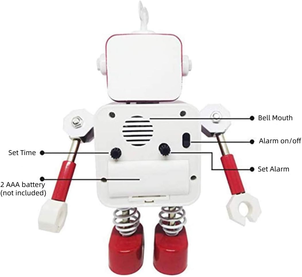 Roboter Wecker mit blinkenden Augen und drehbarem Arm, Rot