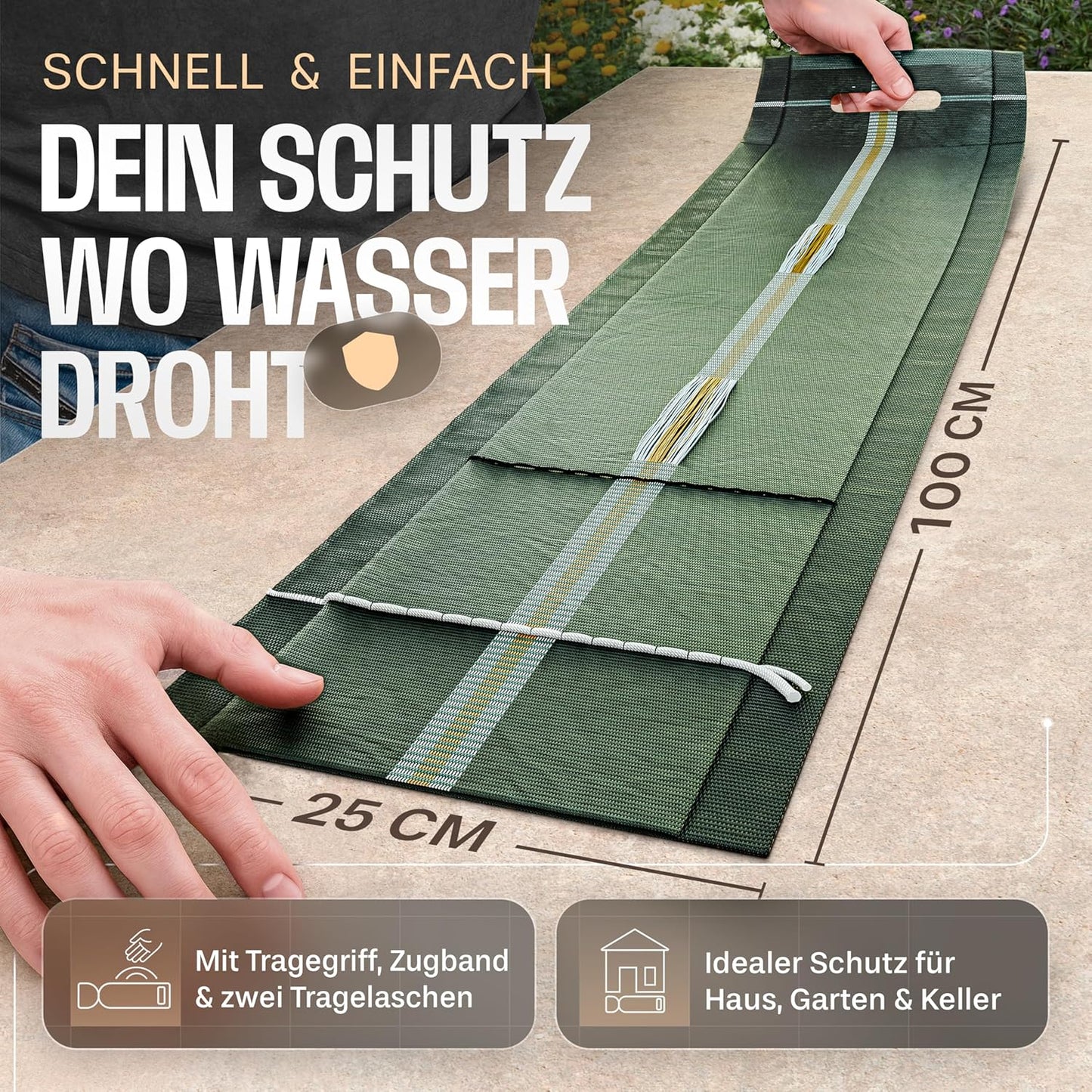 50 Stück Sandsäcke für Hochwasserschutz, 25x100 cm, 50