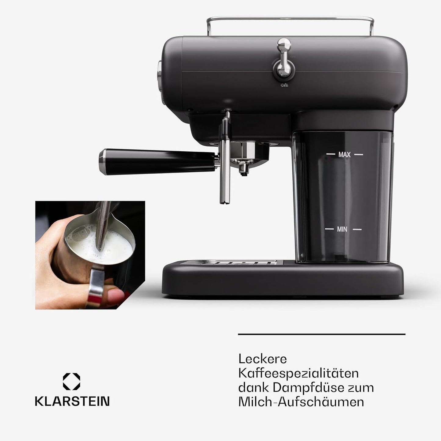 Retro Espressomaschine mit Milchaufschäumer, Espressionata evo Schwarz