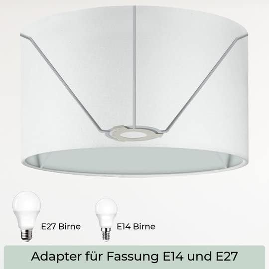 Premium Lampenschirm 30cm (E14/E27) Baumwolle, Weiss Ø30cm | Höhe 20cm