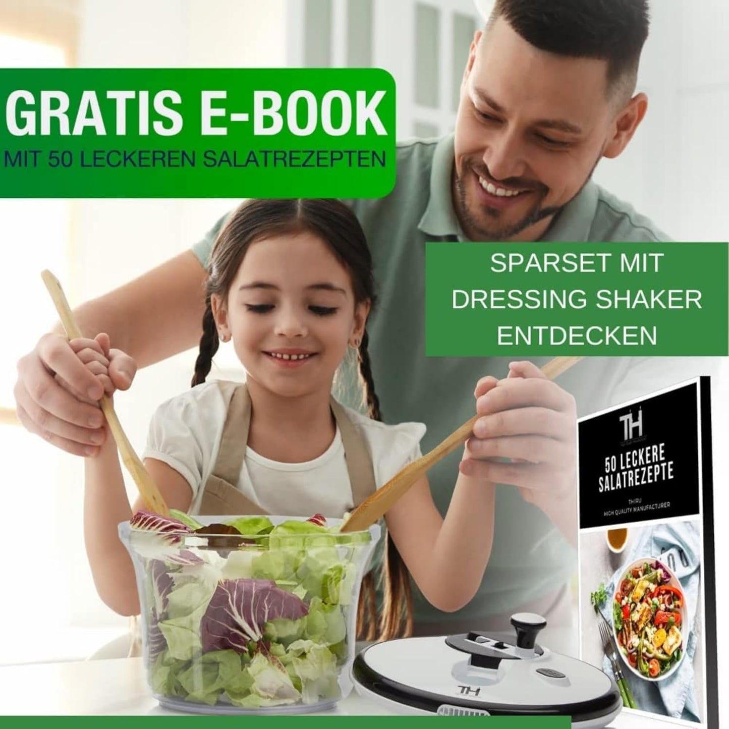 Salatschleuder mit 3D Kurbel, Salatschleuder Schwarz 4,5L Volumen
