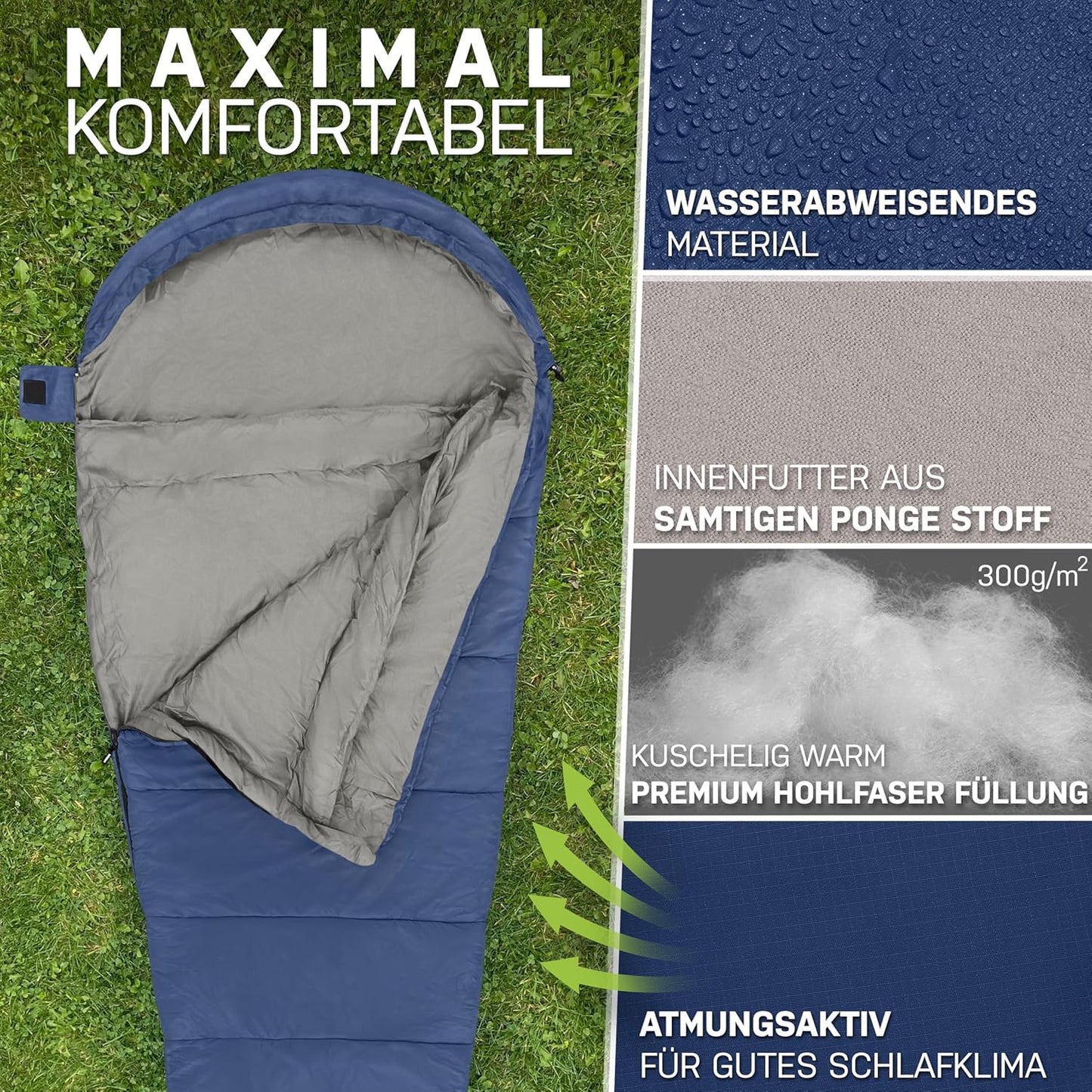 Mumienschlafsack für 3 Jahreszeiten, Blau 3 Jahreszeiten - 1500g