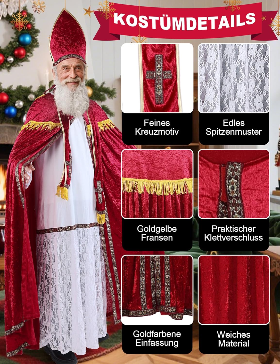 5-teiliges Nikolaus Kostüm-Set, M