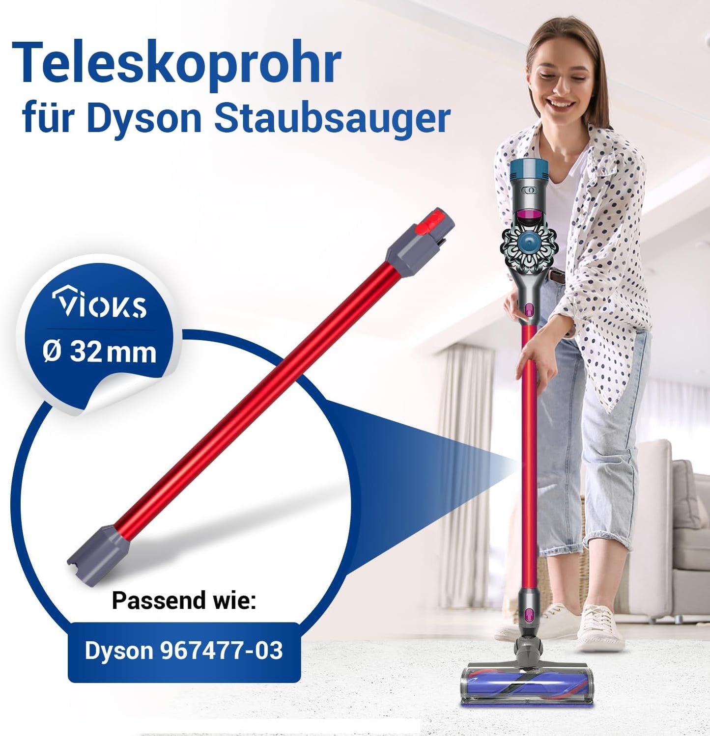 Staubsauger-Verlängerungsrohr für Dyson V-Serie, Rot
