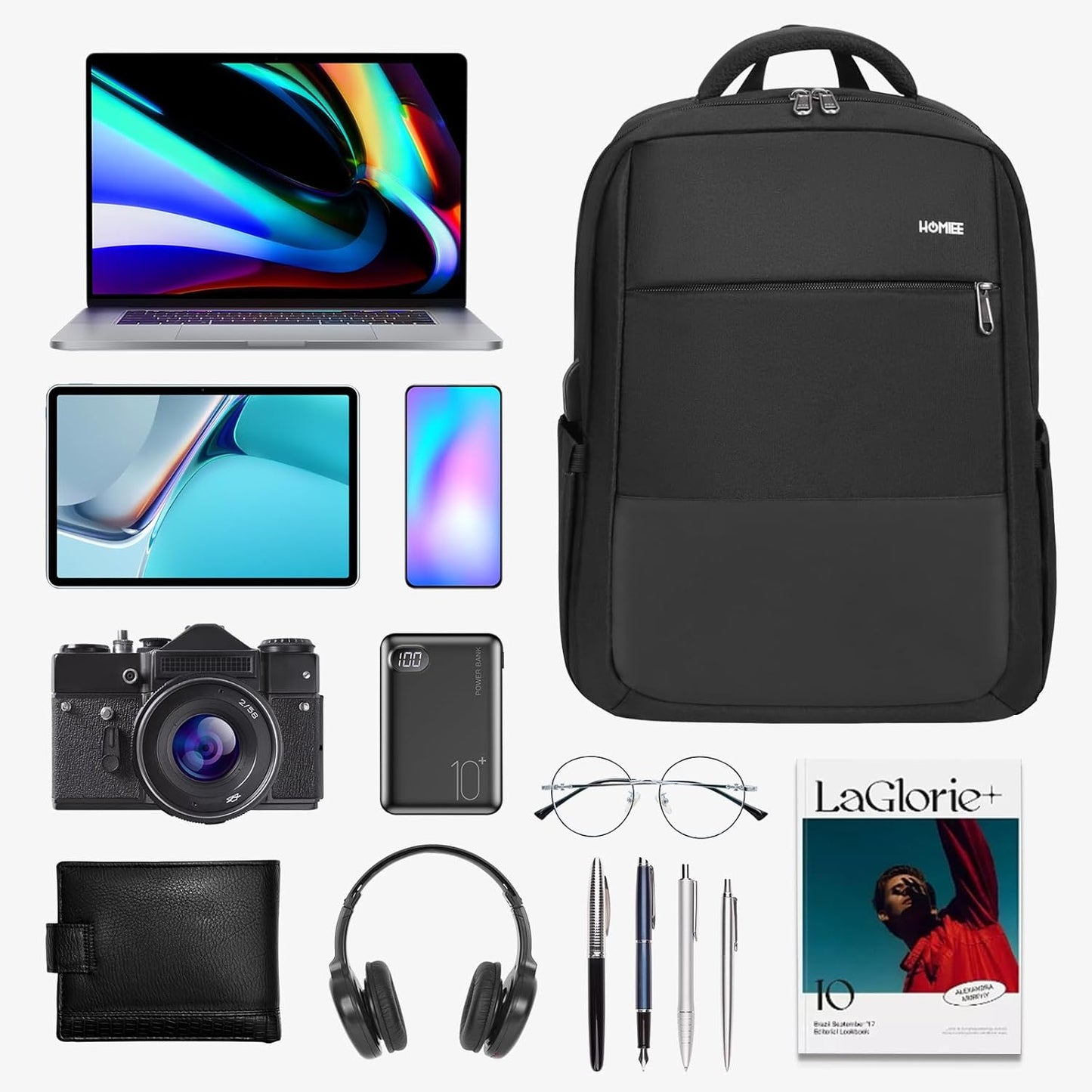Wasserdichter Laptoprucksack mit Diebstahlschutz, 1-black