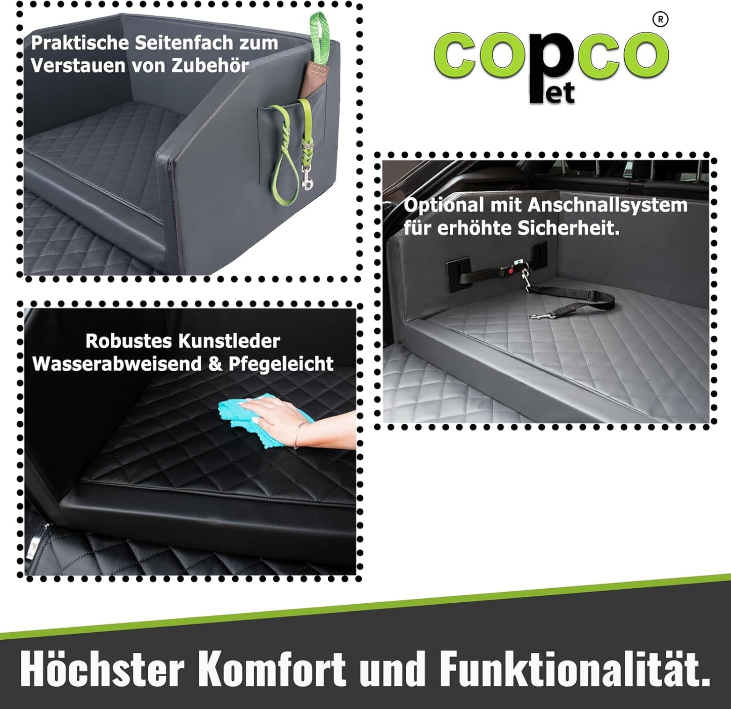 Hundebett für Kofferraum, Grau / ca. 80 x 55 cm mit Gurtsystem