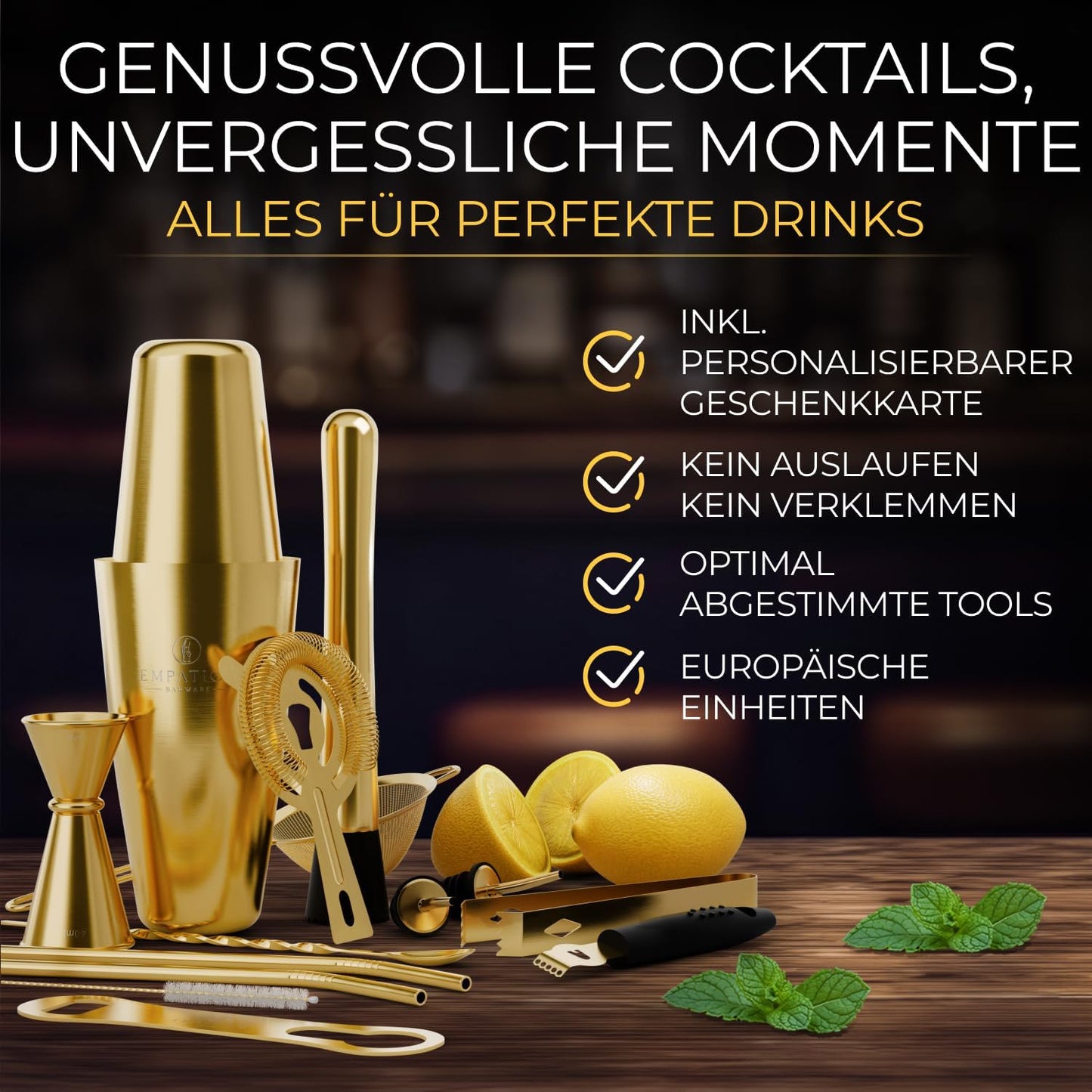 Cocktail Shaker Classic Set, 14-teilig, Classic Set, Gold