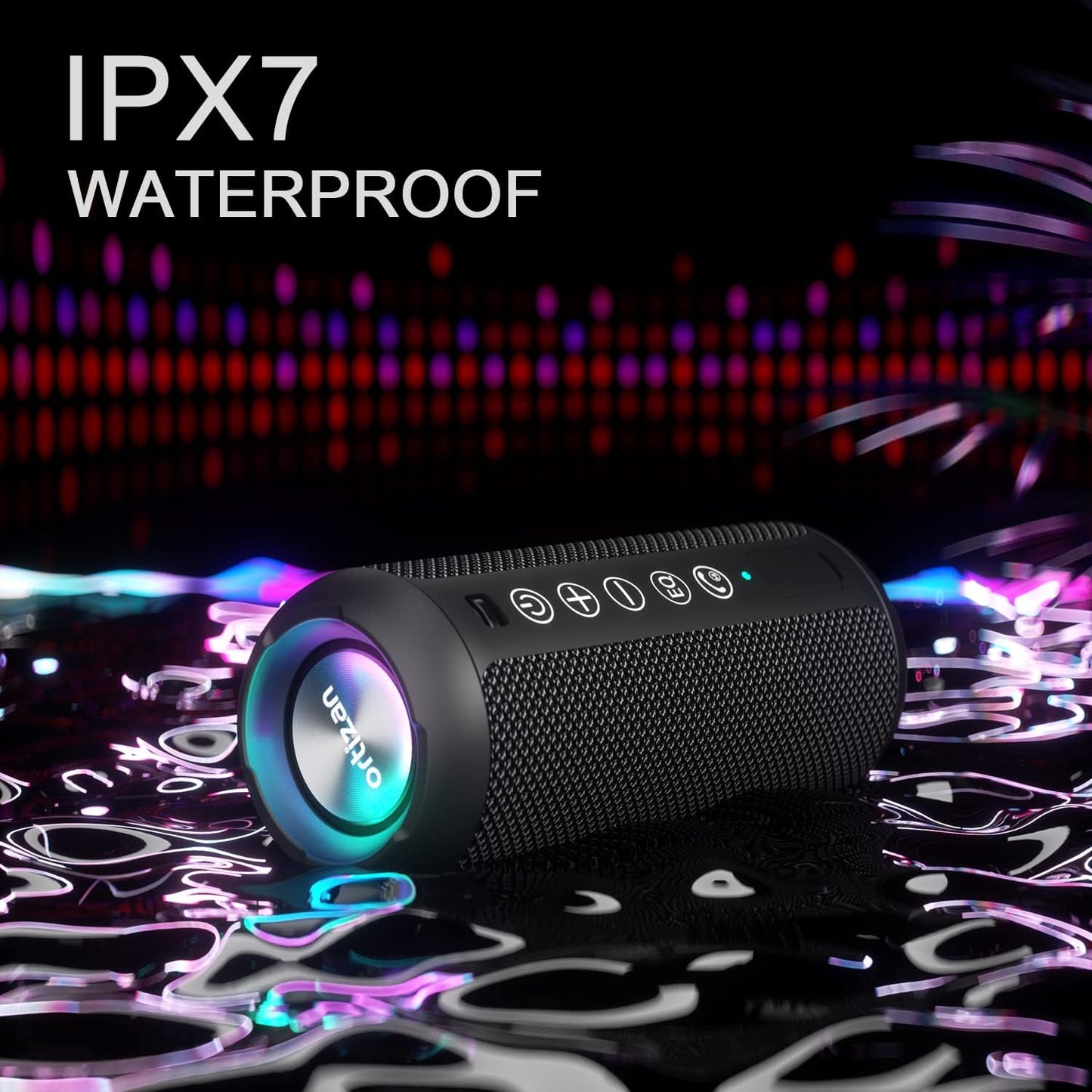 Bluetooth Lautsprecher wasserdicht mit Bass Boost und TWS, Holzkohle schwarz
