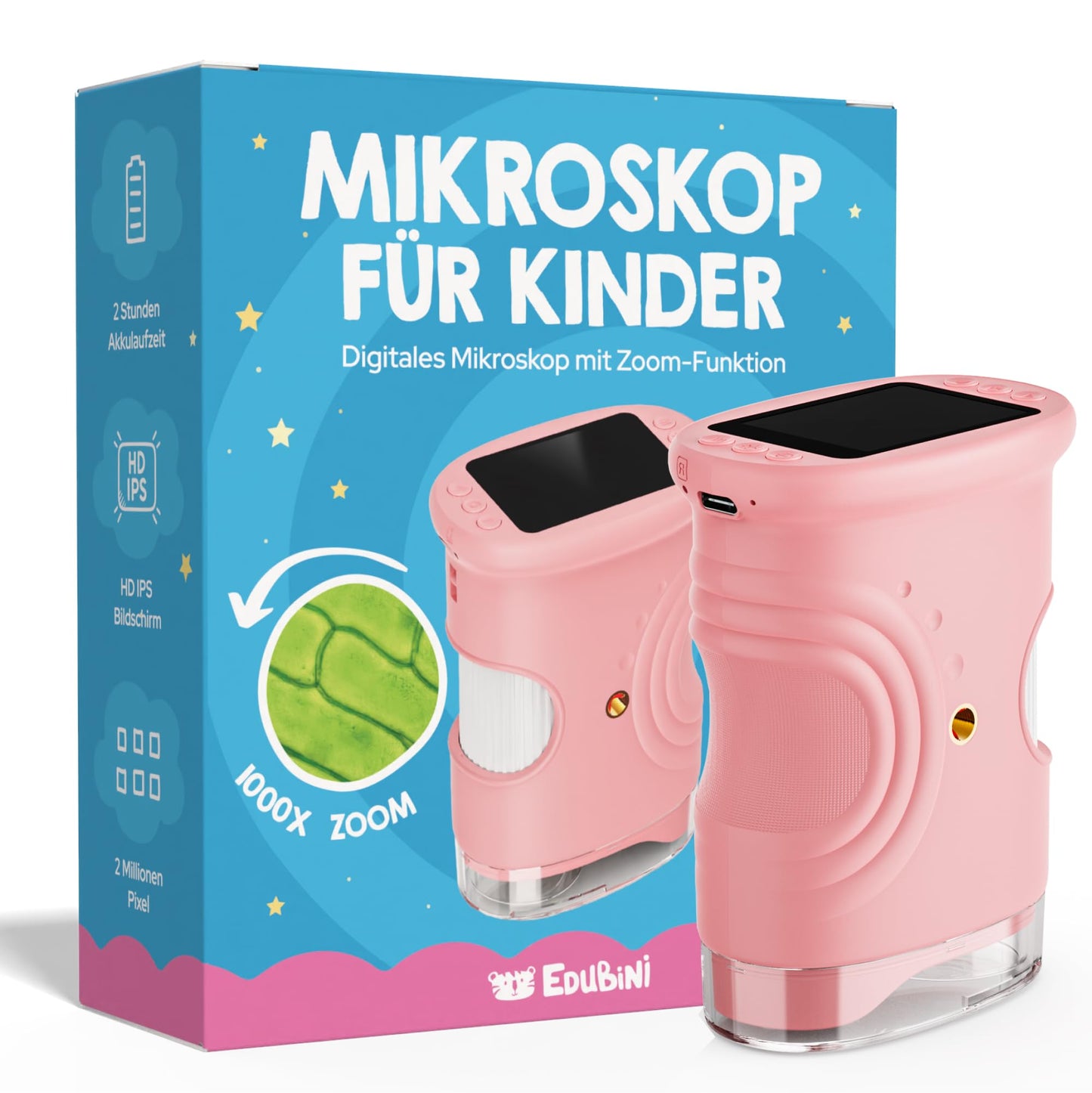 Digitales Kindermikroskop mit Fotofunktion, Pink