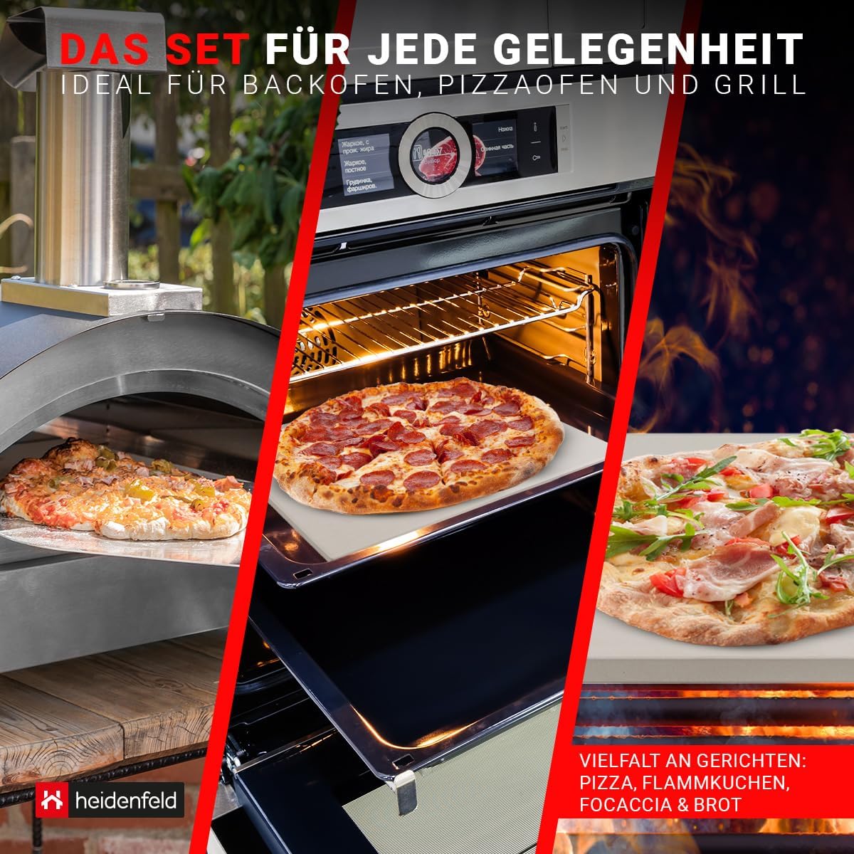 5in1 Pizza-Set mit Pizzastein und Zubehör