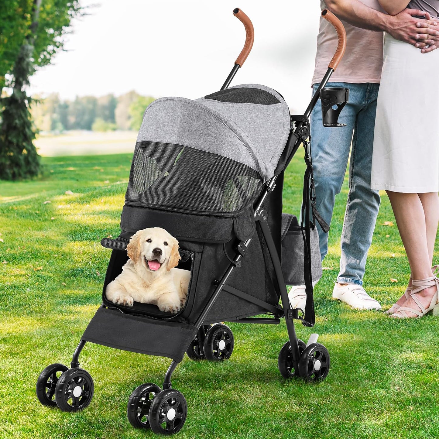 Haustierbuggy, Grau Schwarz Rolltür