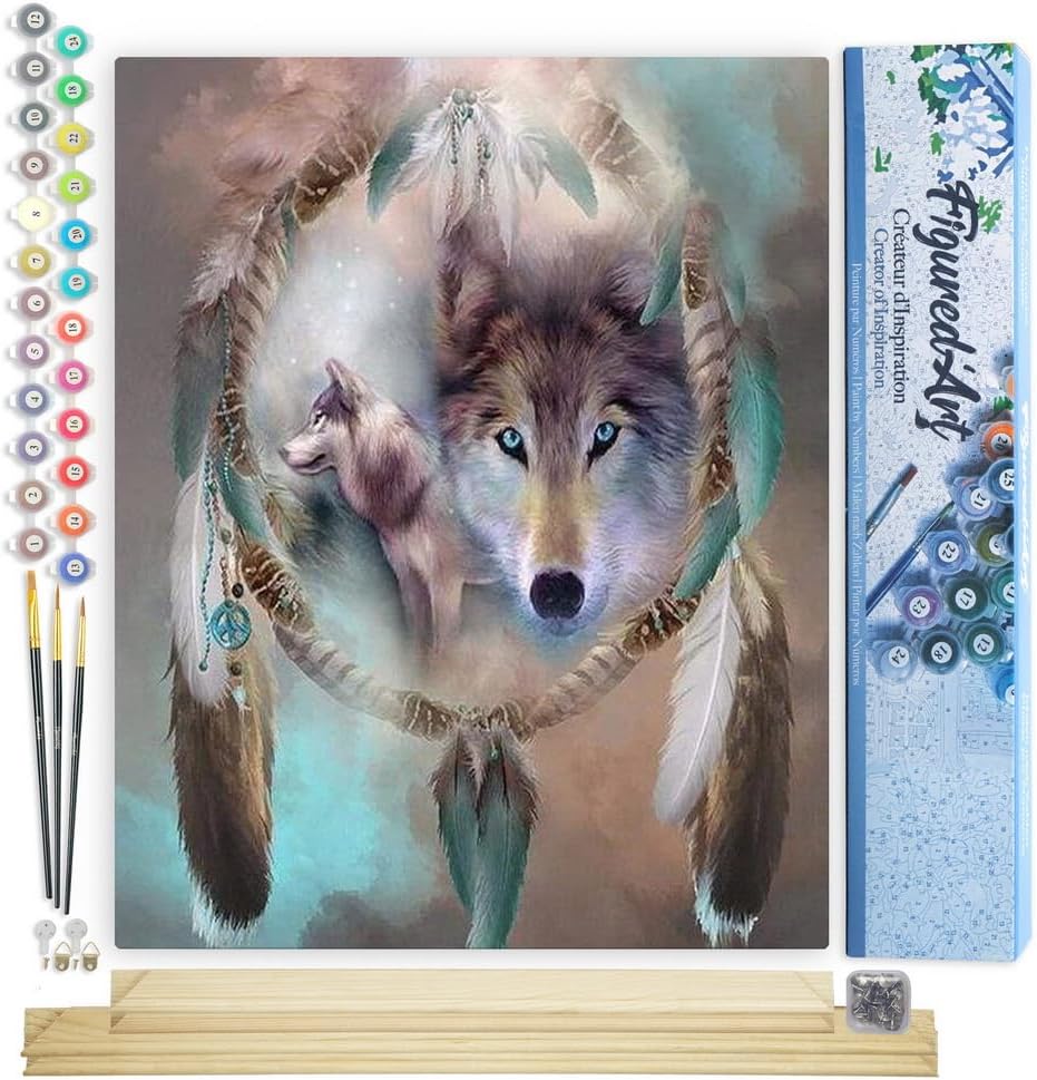 Malen nach Zahlen Set - Wölfe & Federn, Wölfe und Federn 40x50cm Mit Keilrahmen (nicht gespannt)