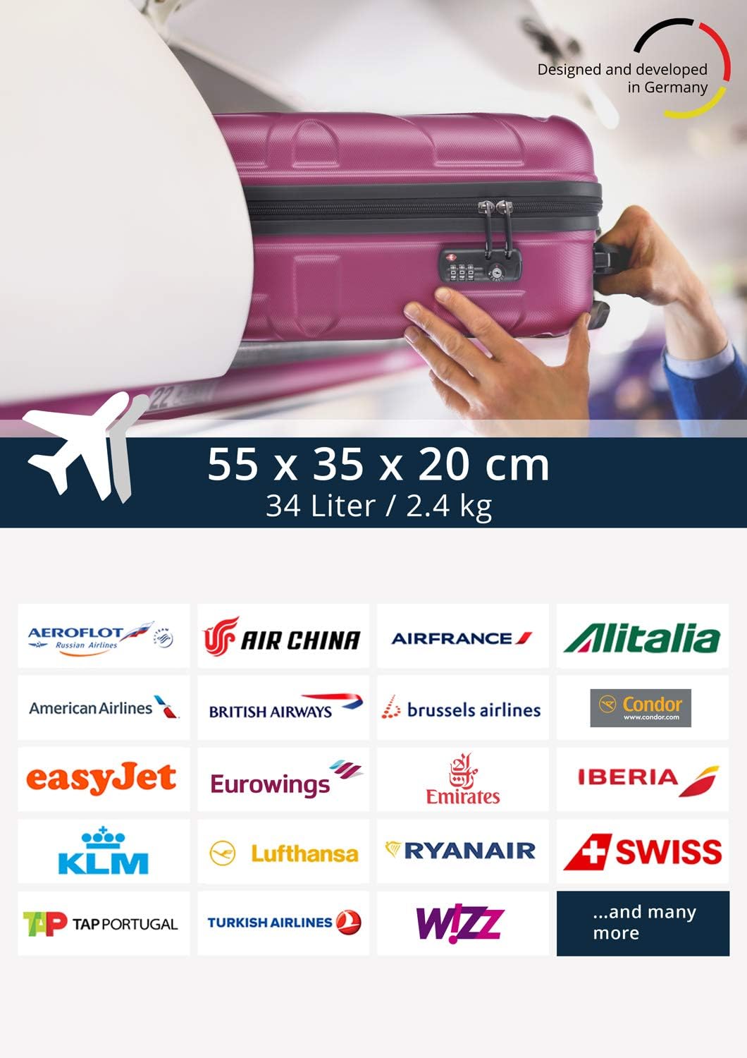 Handgepäck Hartschalen-Koffer, Magenta 55 cm