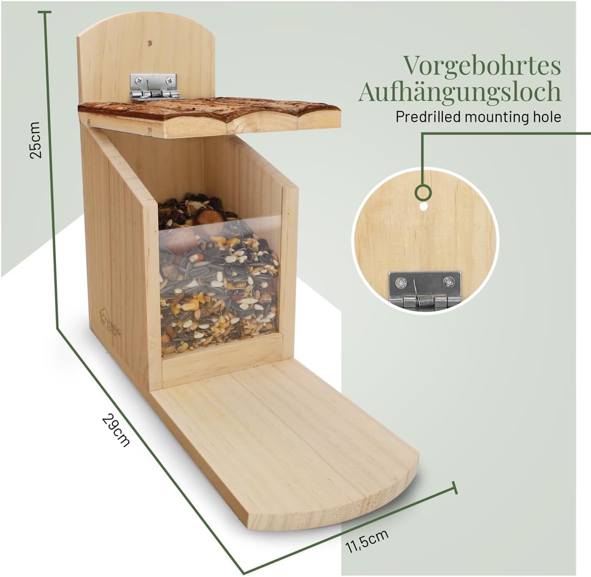Eichhörnchen Futterhaus mit Rindendach, Eichhörnchen Futterhaus mit Rindendach