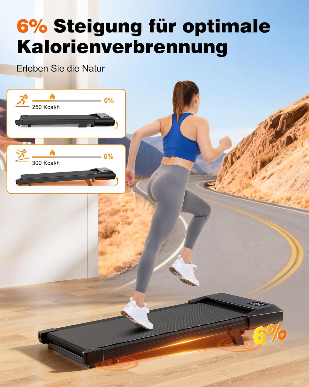 Faltbares 4-in-1 Laufband mit Neigung und Griffen, 100 CM Tiefes Schwarz