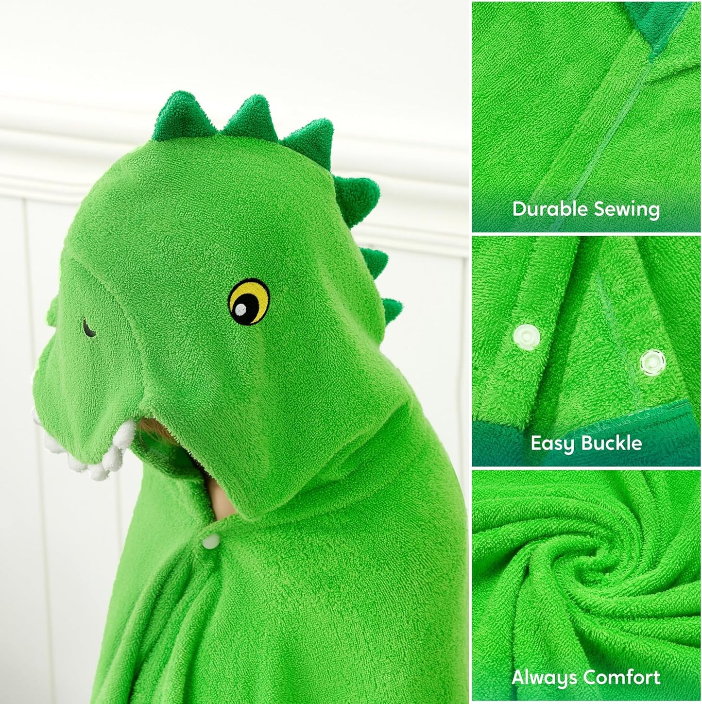 Dinosaurier Kapuzenhandtuch für Kinder (3-10 Jahre), Grün