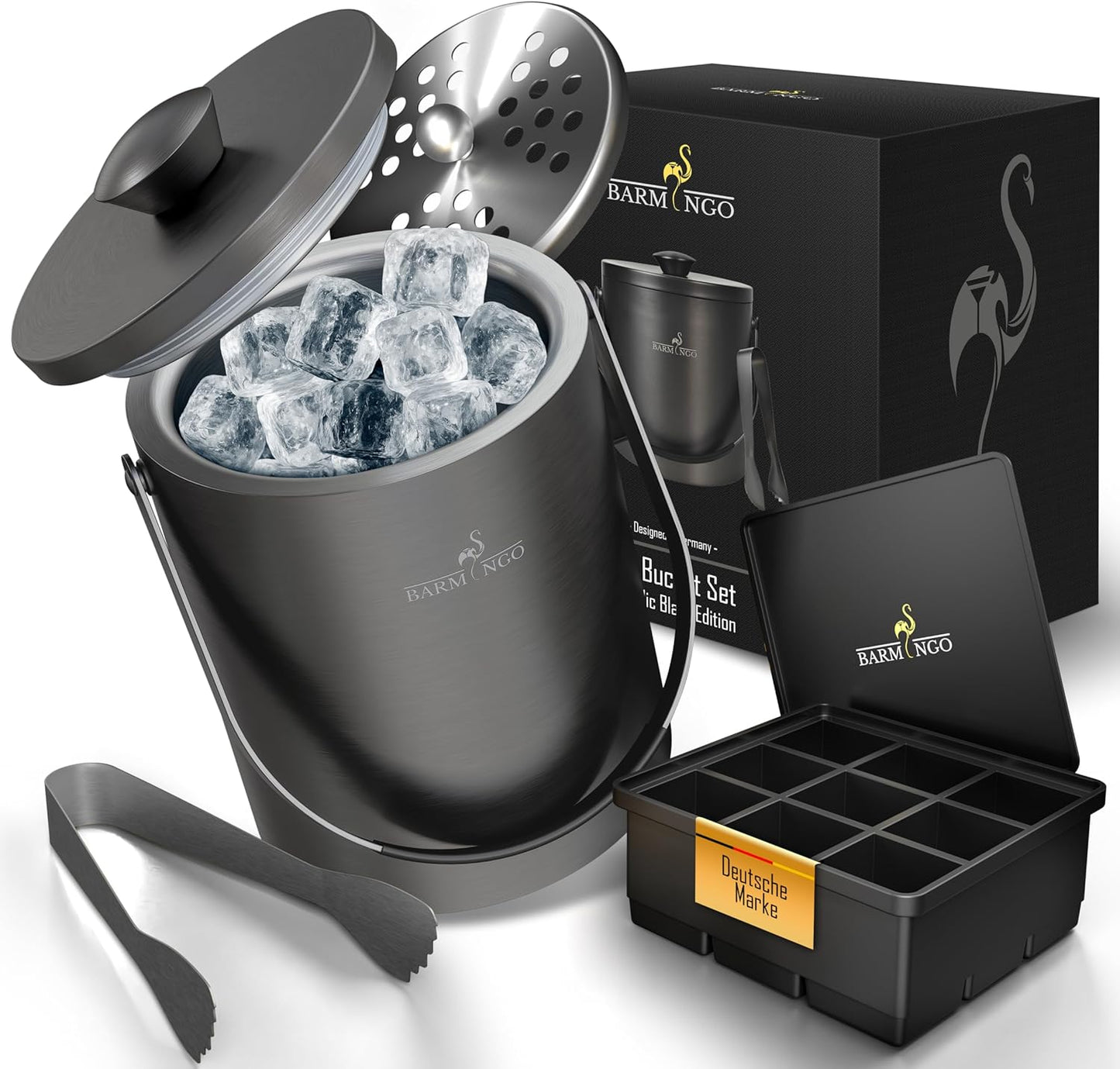 Eiswürfelbehälter mit Deckel, 2000 ml Metallic-Schwarz