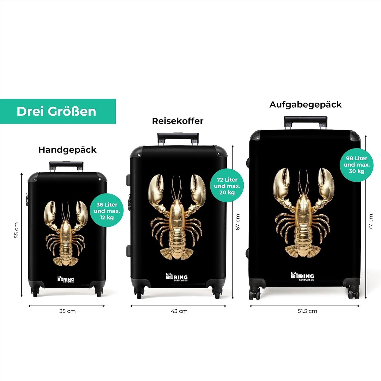 Hartschalenkoffer mit Rollen, Krebs - Gold Grösse XL
