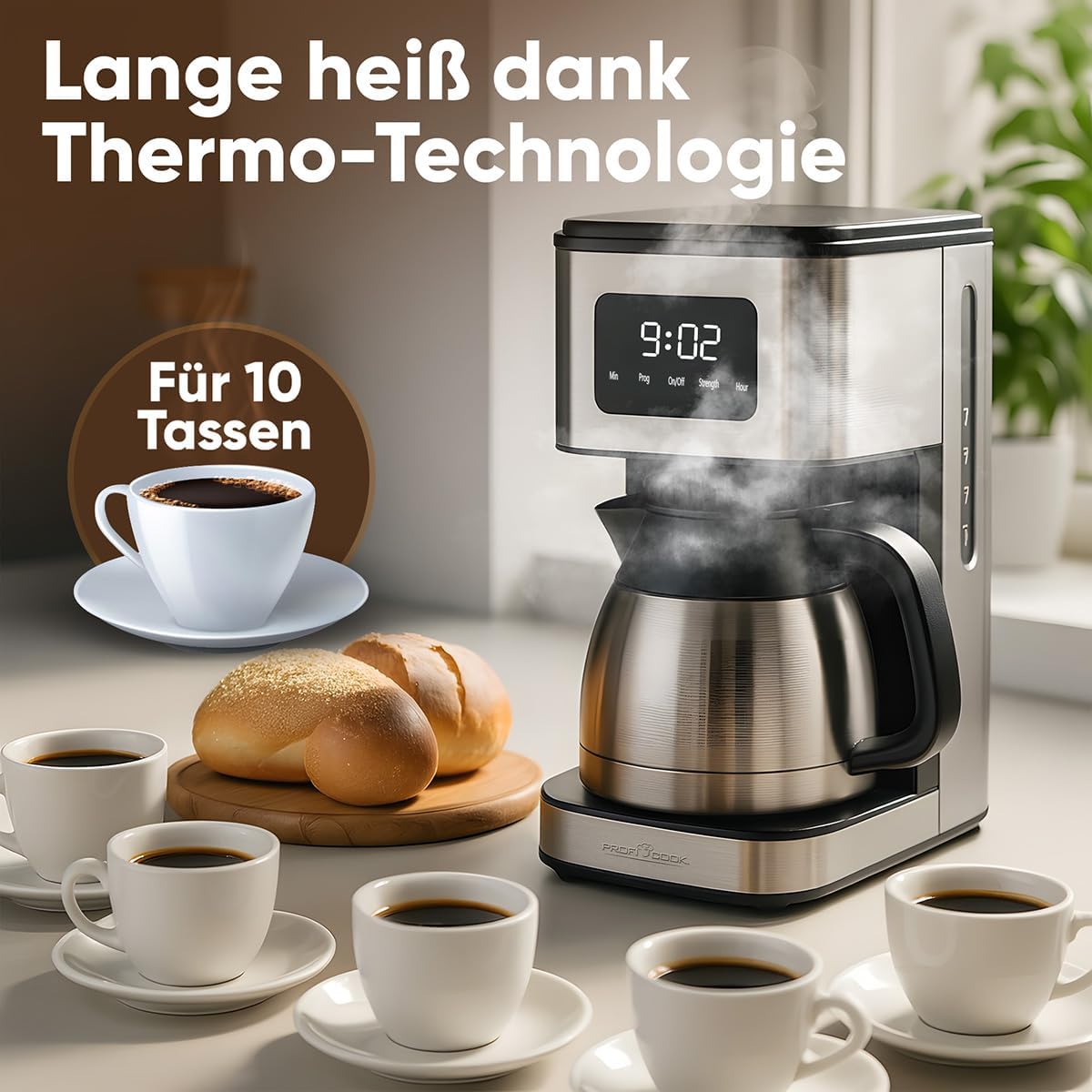 Kaffeemaschine PC KA 1300 mit Thermoskanne und Aromawahl, Edelstahl