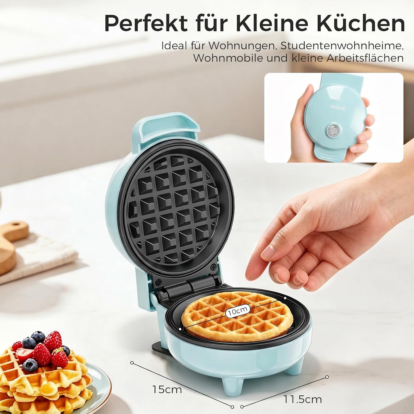 Mini Waffeleisen mit Antihaftbeschichtung, 550W, Blau