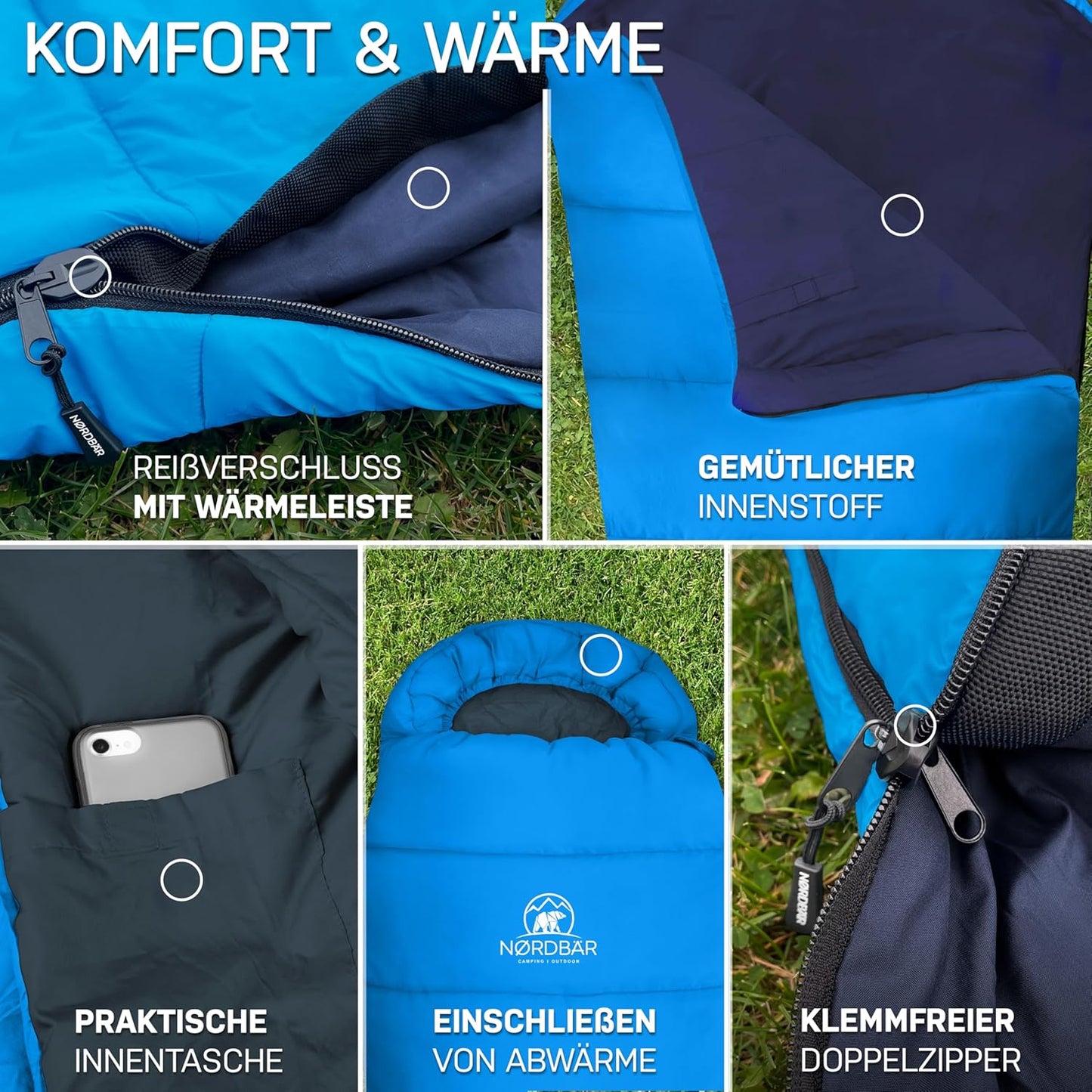 3-Jahreszeiten Mumienschlafsack, Hellblau Sommer - 750g
