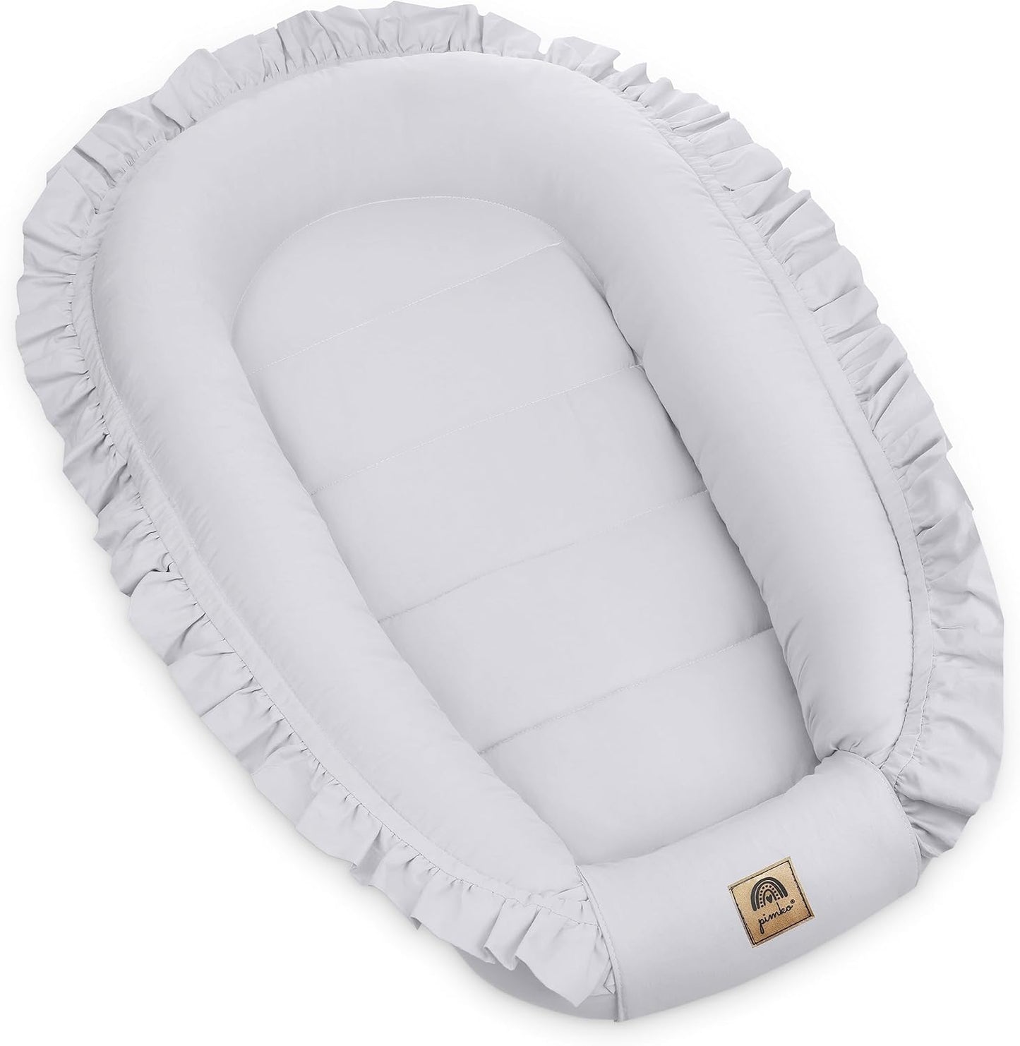 Babynest mit Rüschen für Neugeborene (100% Baumwolle), Grau mit Klappe