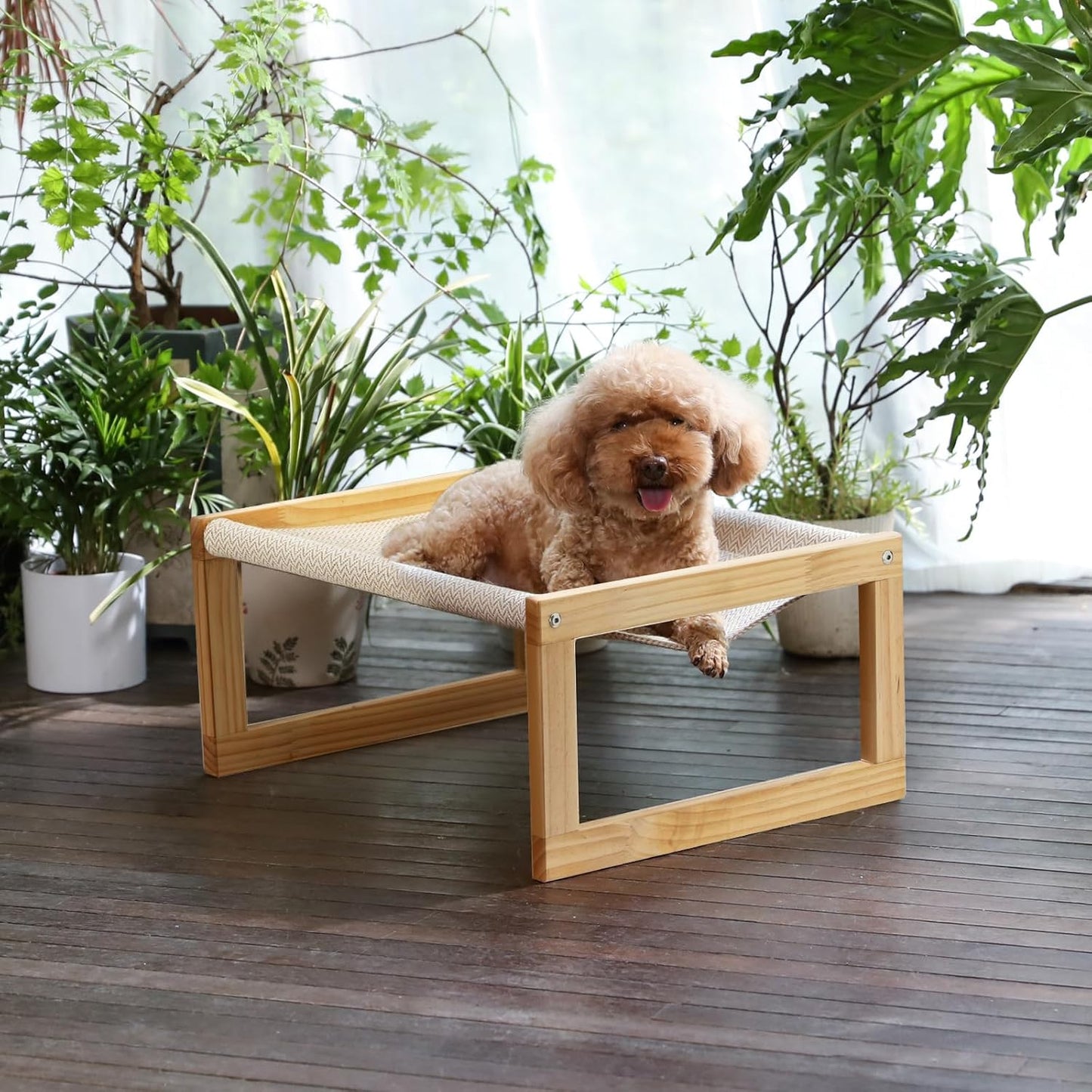 Erhöhtes Katzen- und Hundebett bis 18 kg, stapelbar, beige