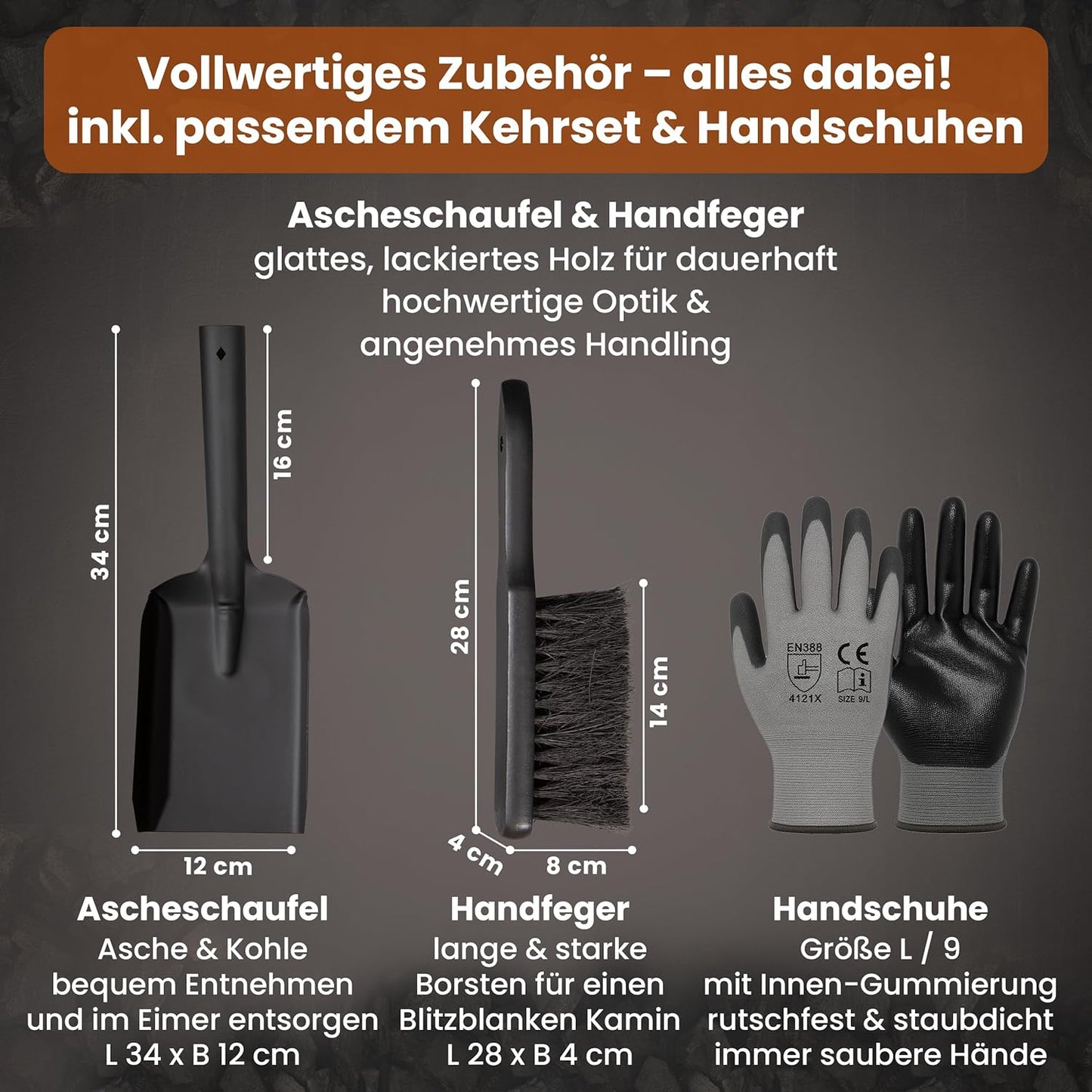Ascheeimer-Set Lanin mit Kehrset & Handschuhen, Lanin 8L DUNKEL Eimer + Kehrset