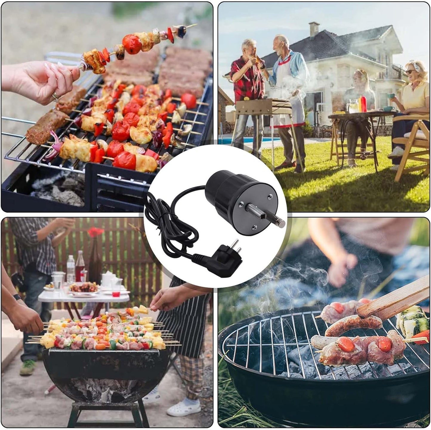 Elektrischer Grill-Drehmotor für Rotisserie Spiess, Schwarz
