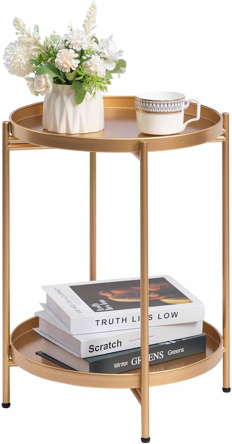 Runder Beistelltisch mit 2 Ebenen, Goldener