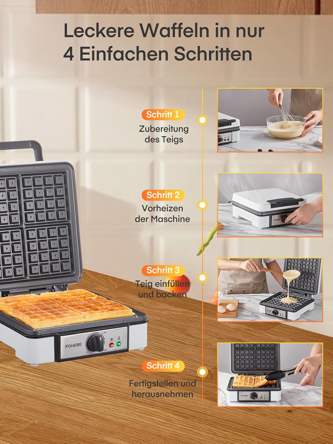 Waffeleisen für 4 Waffeln, 4 Waffeln