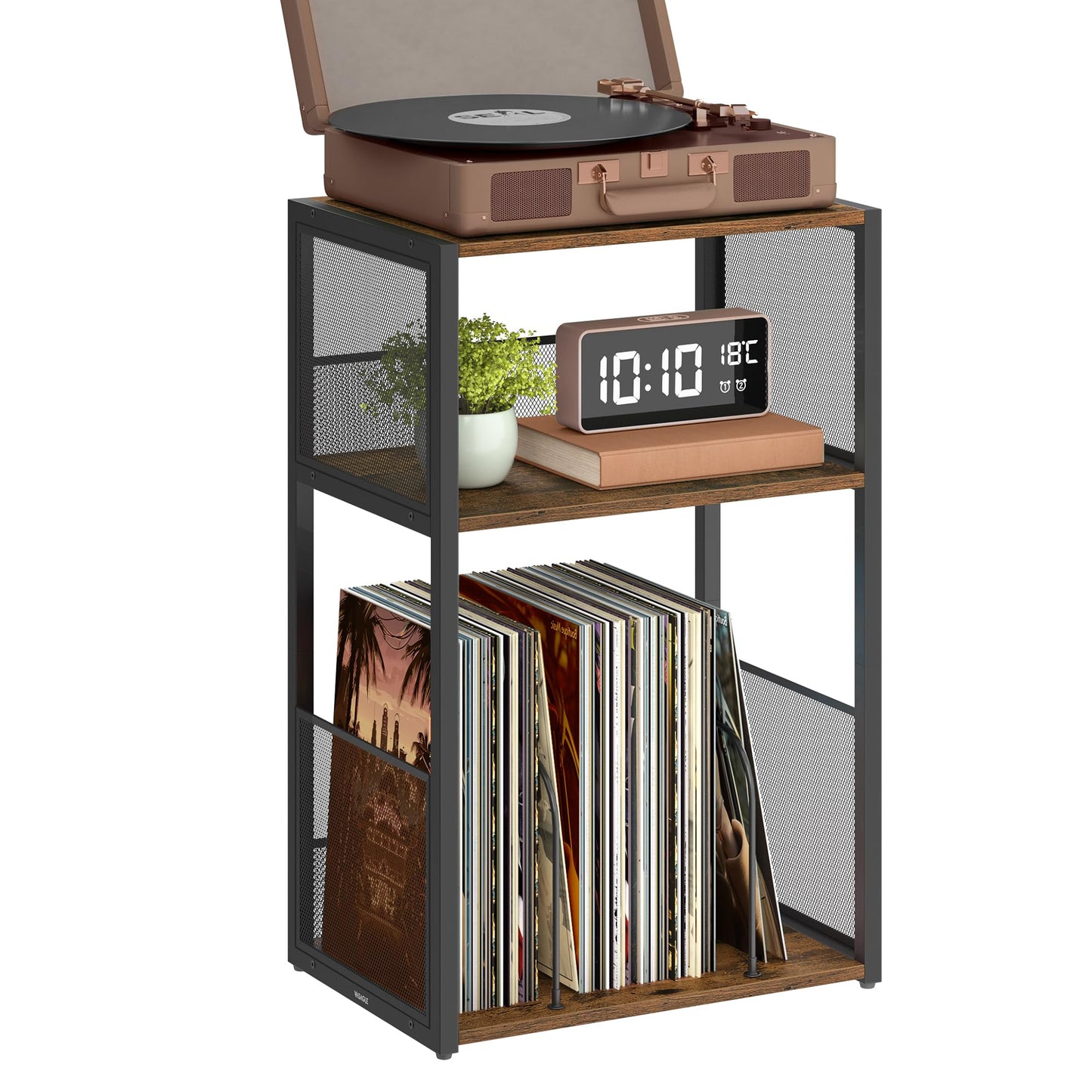 Plattenspieler-Ständer mit Schallplatten-Aufbewahrung, Vintagebraun Standardversion