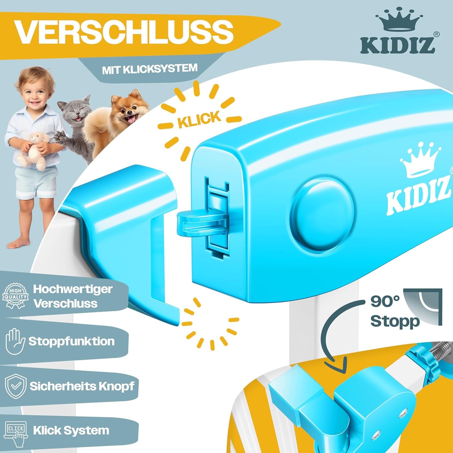 Treppenschutzgitter Auto-Close ohne Bohren (88-101 cm), 88-101 cm Weiß