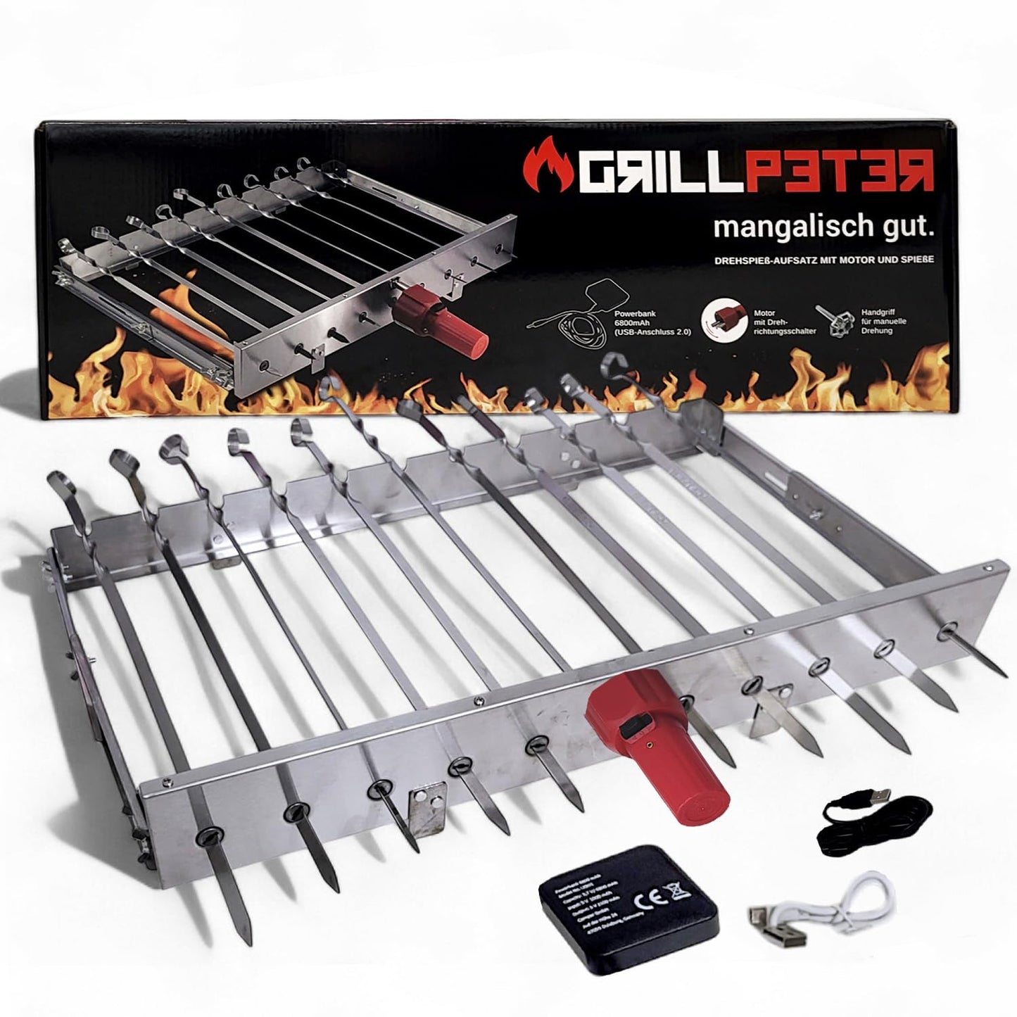 Schaschlik Spiessdreher mit Motor für 9 Spiesse, für 9 Spiesse