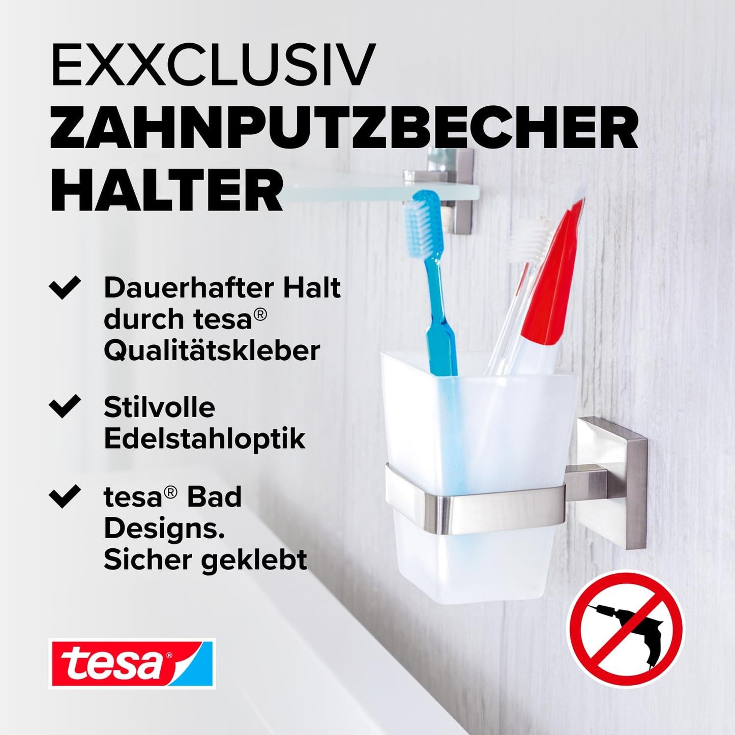 Exxclusiv Zahnputzbecher mit Halterung, Zahnbürstenhalter