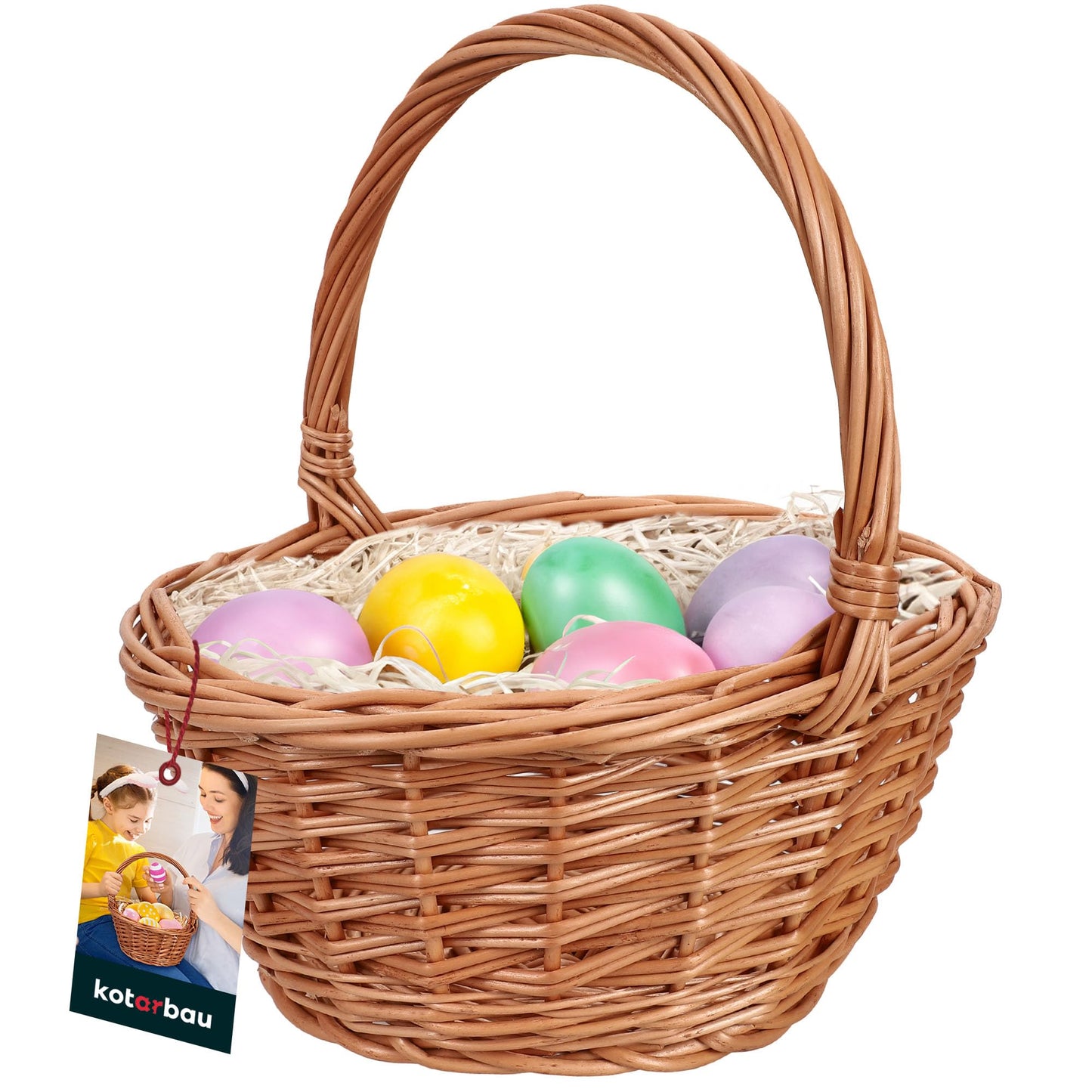 Weidenkorb mit Henkel für Ostern & Picknick, Rund - Natural Klein