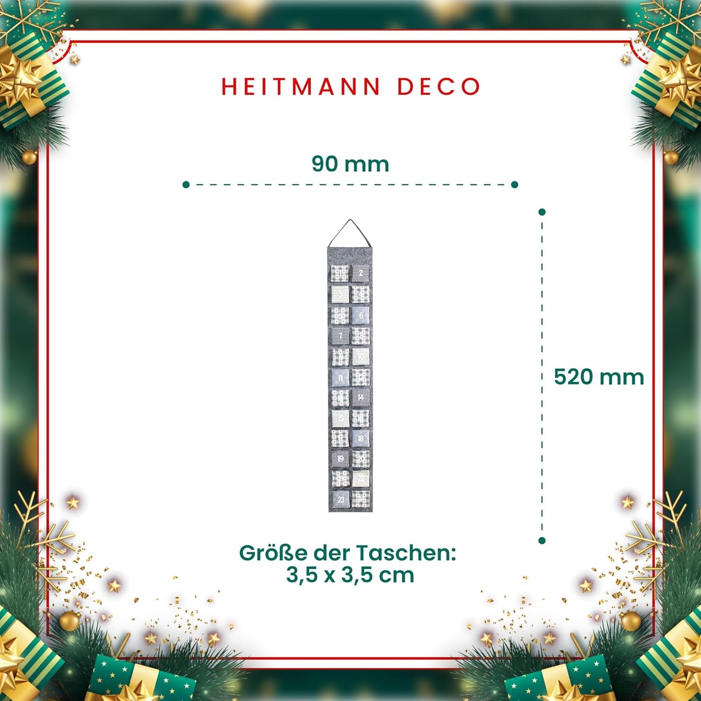 Adventskalender zum Aufhängen und Befüllen aus Filz, Grau