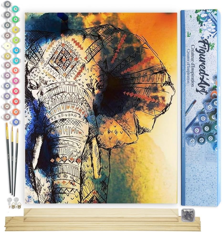 Malen nach Zahlen Set Asiatischer Elefant, Asiatischer Elefant 40x50cm Mit Keilrahmen (nicht gespannt)