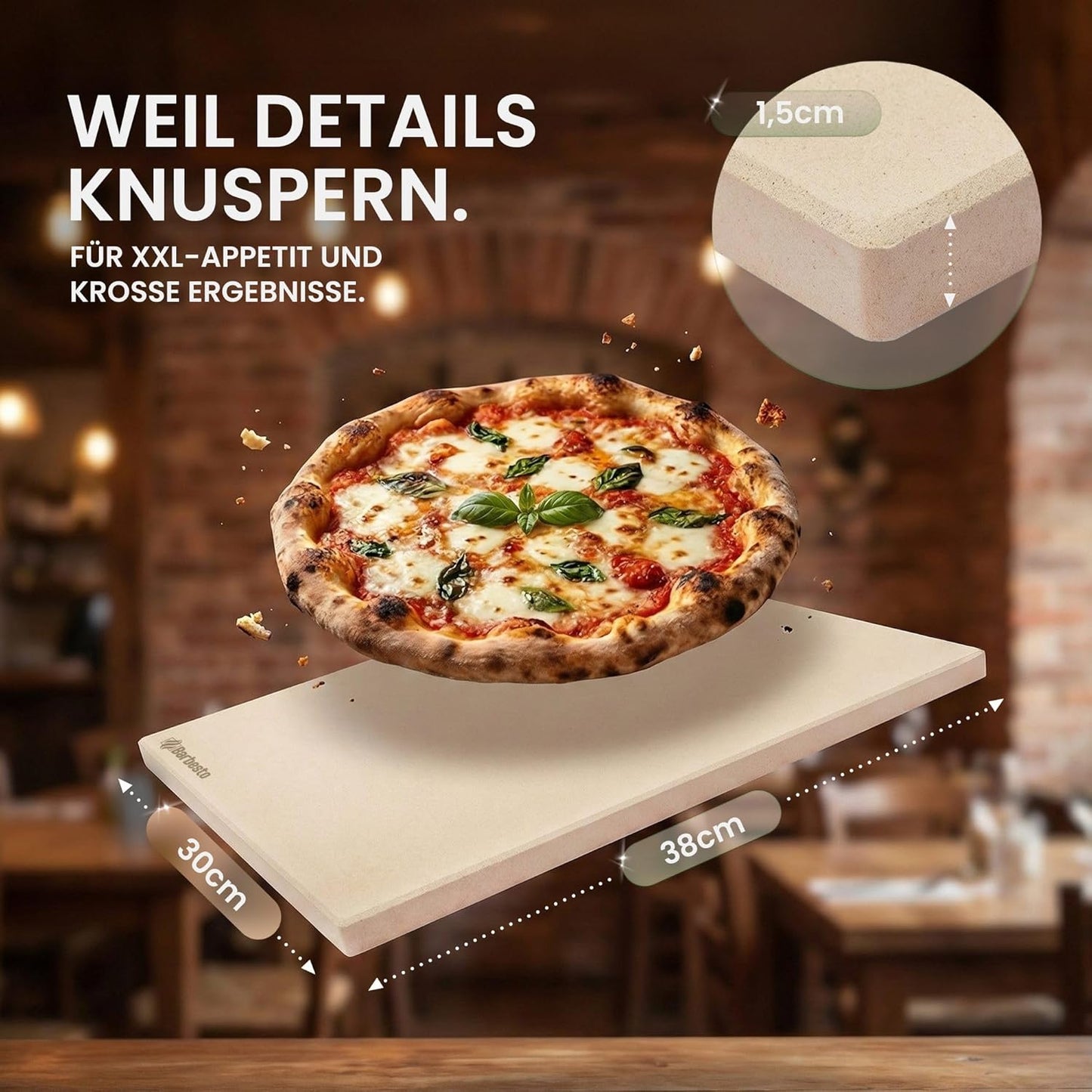 Pizzastein für Backofen & Grill mit Rezeptbuch, 38x30 cm